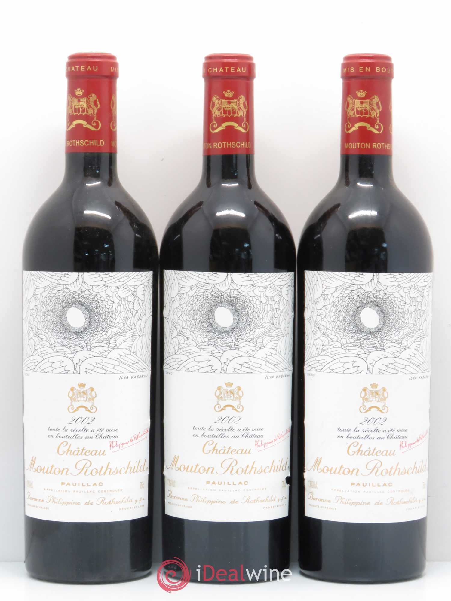 Château Mouton Rothschild 1er Grand Cru Classé 2002 - Lot de 3 bouteilles - 0