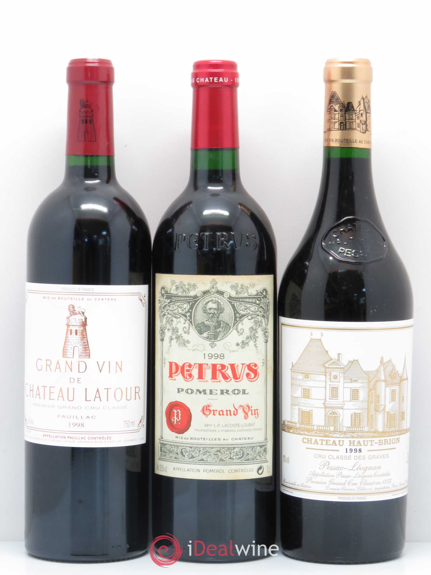 Caisse Duclot 1 Petrus, 1 Latour, 1 Haut Brion, 1 La Mission Haut Brion, 1 Ausone, 1 Cheval blanc, 1 Mouton Rothschild, 1 Margaux, 1 Lafite Rothschild 1998 - Posten von 9 Flaschen - 1