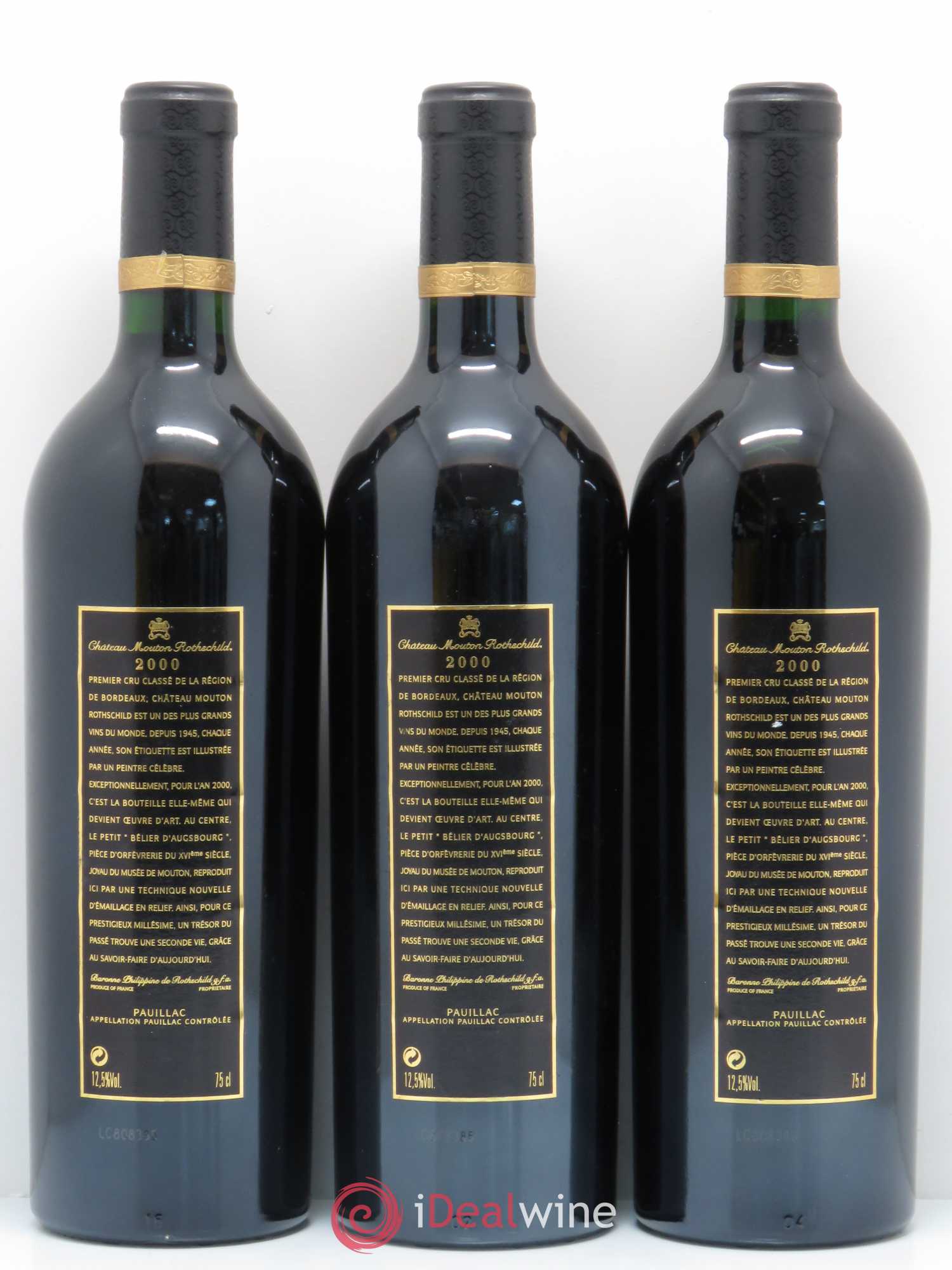 Château Mouton Rothschild 1er Grand Cru Classé 2000 - Lot de 3 bouteilles - 1