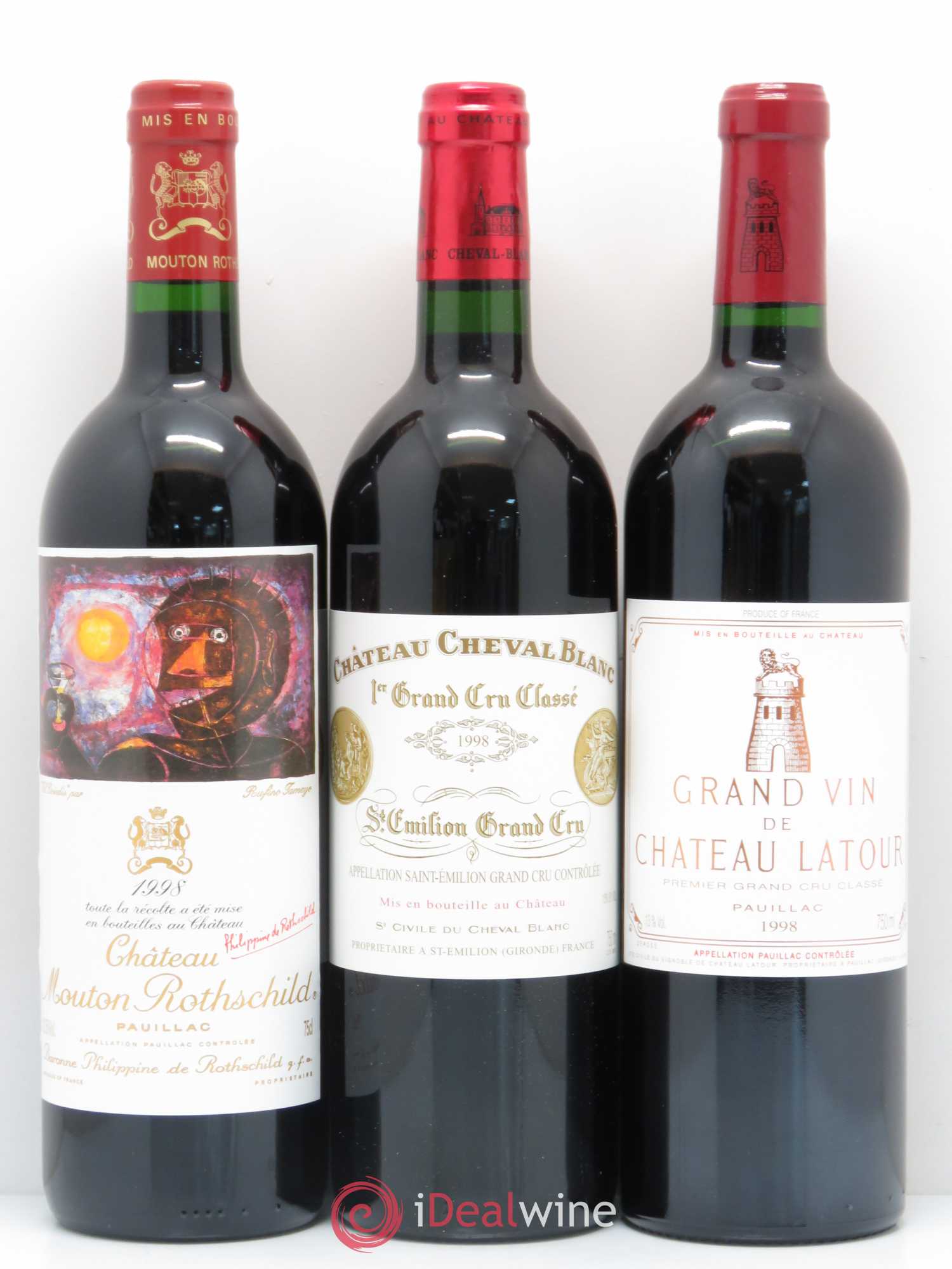 Caisse Duclot 1 Petrus, 1 Latour, 1 Haut Brion, 1 La Mission Haut Brion, 1 Ausone, 1 Cheval blanc, 1 Mouton Rothschild, 1 Margaux, 1 Lafite Rothschild 1998 - Posten von 9 Flaschen - 1