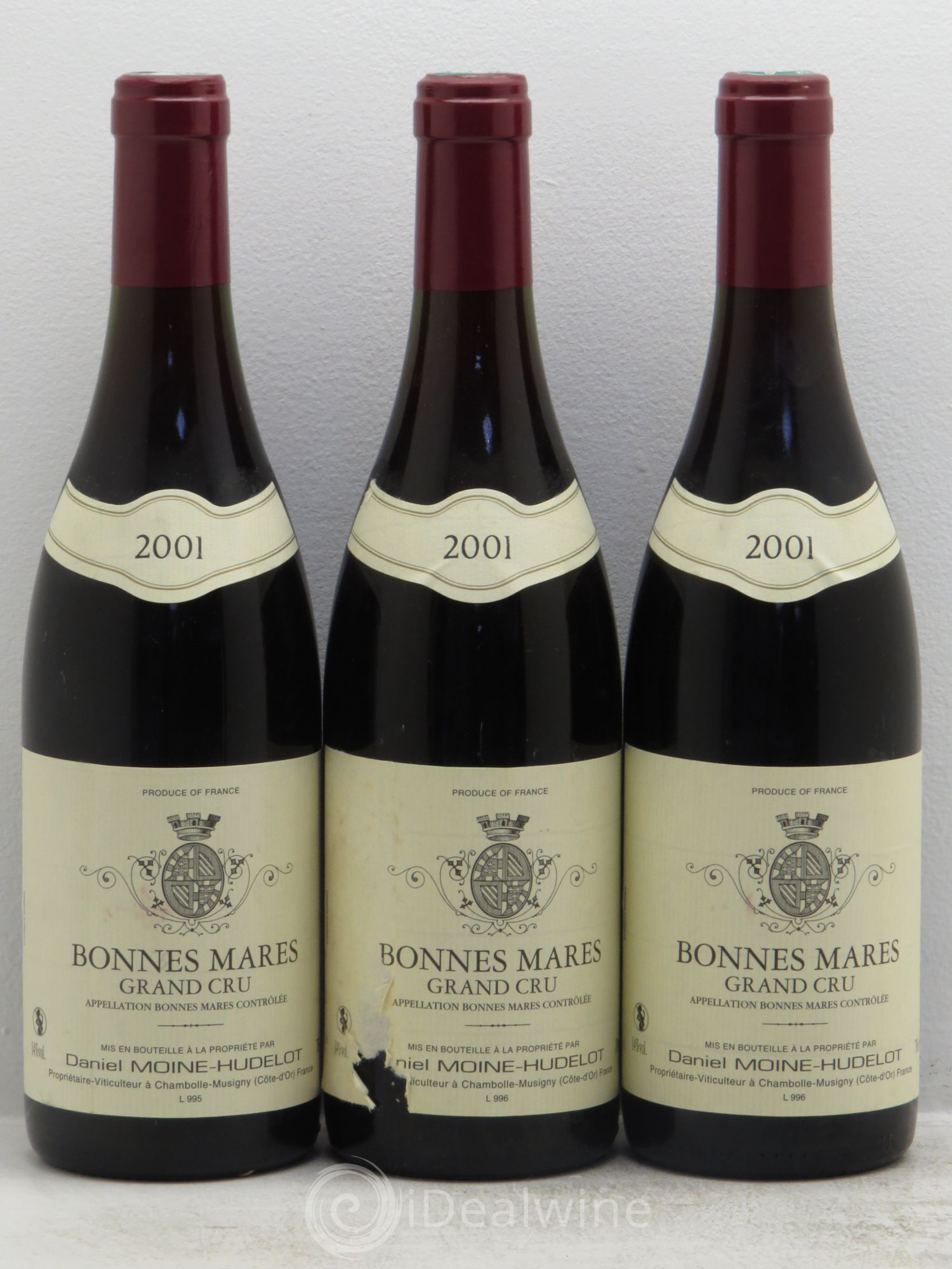 Bonnes-Mares Grand Cru Moine-Hudelot (Domaine) (sans prix de réserve) 2001 - Lot de 3 bouteilles - 0