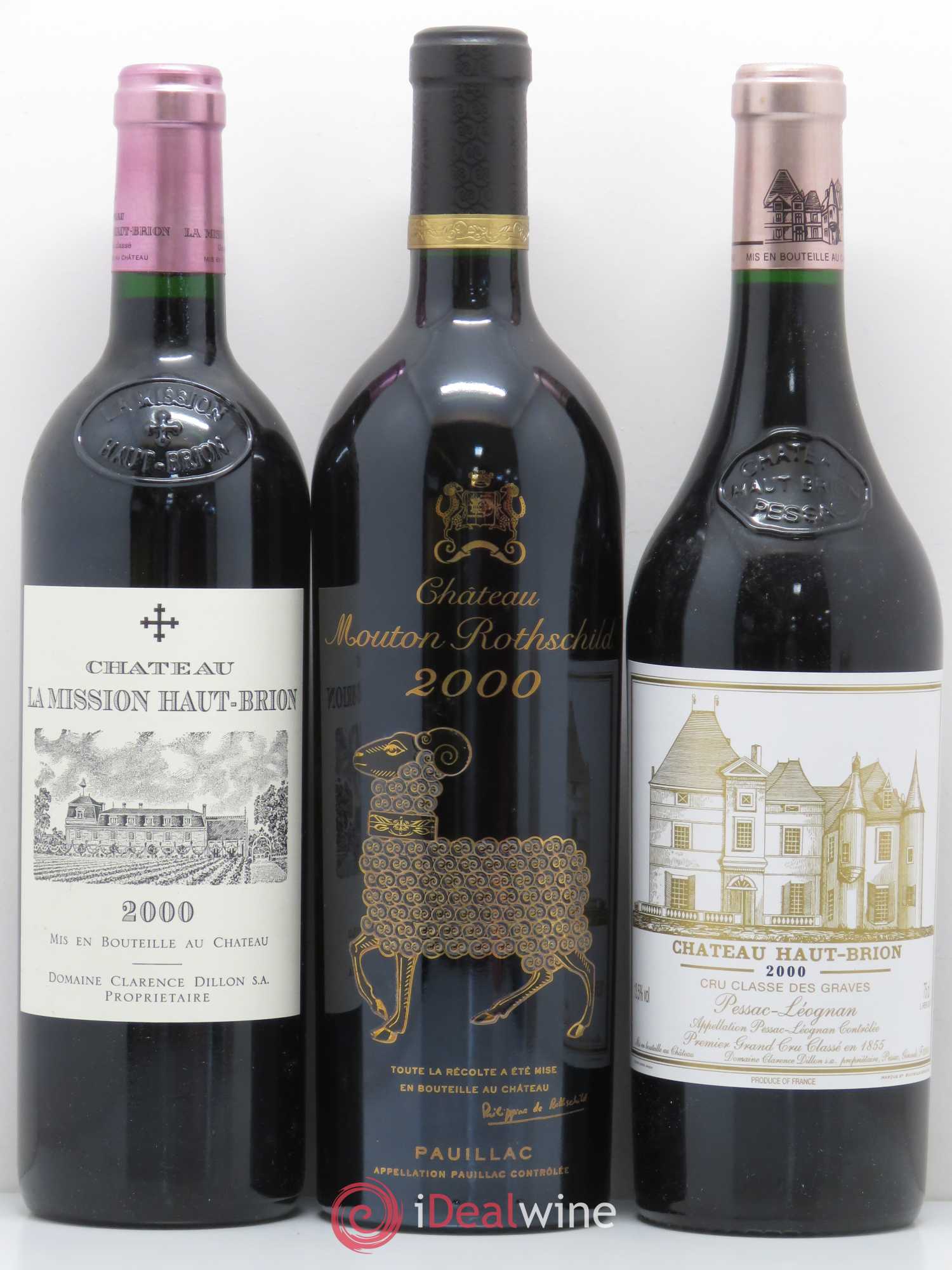 Caisse Duclot Latour - Margaux - Mouton Rothschild - Lafite Rothschild - Ausone - Cheval Blanc - Petrus - Haut Brion - La Mission Haut Brion 2000 - Posten von 9 Flaschen - 2
