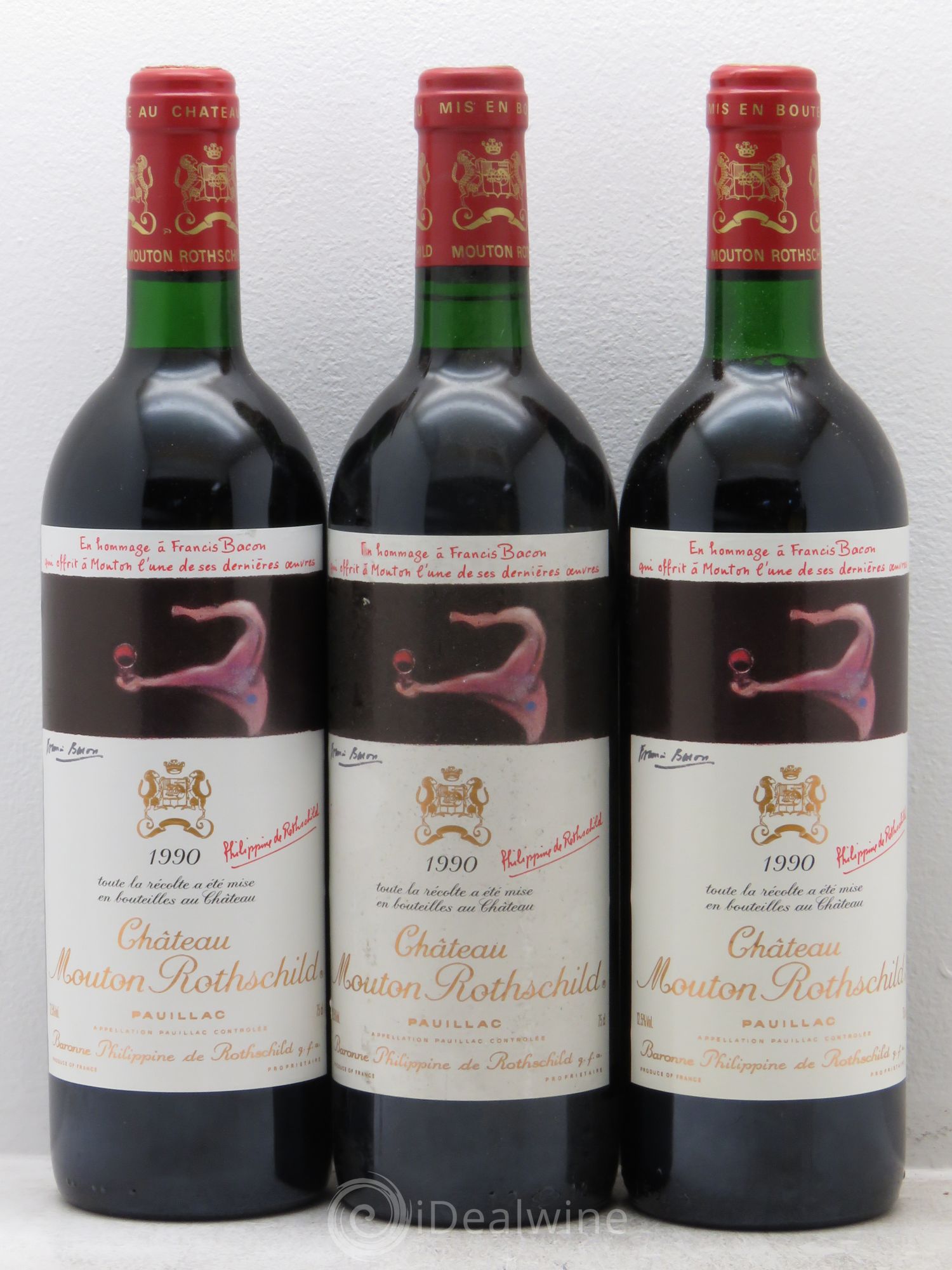 Château Mouton Rothschild 1er Grand Cru Classé 1990 - Lot de 3 bouteilles - 0