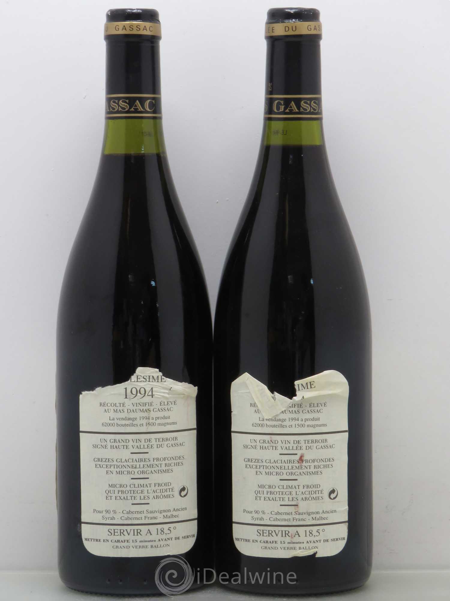 Saint-Guilhem-le-Désert - Cité d'Aniane Mas Daumas Gassac Famille Guibert de La Vaissière 1994 - Lot de 2 bouteilles - 1