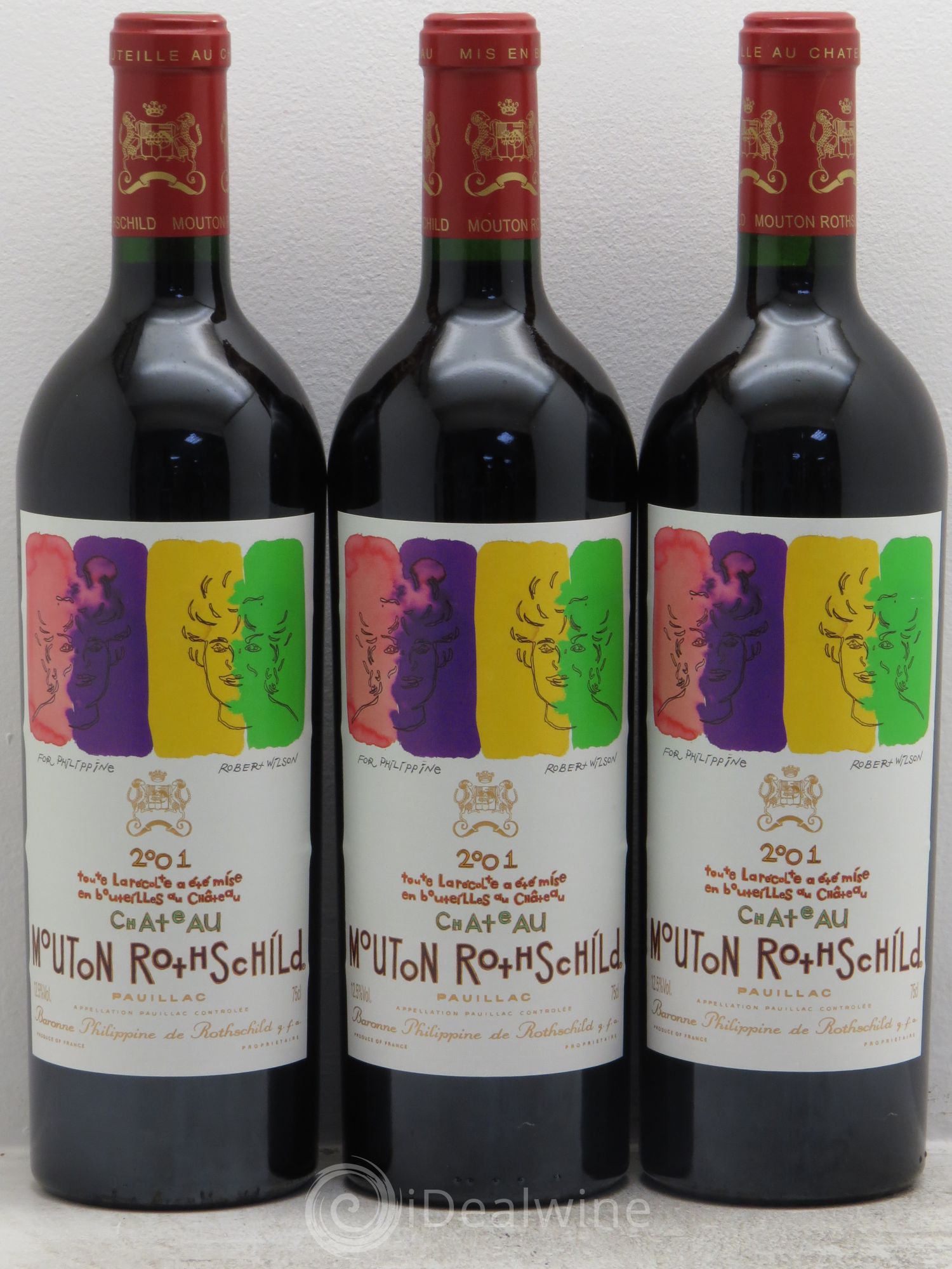 Château Mouton Rothschild 1er Grand Cru Classé 2001 - Lot de 3 bouteilles - 0
