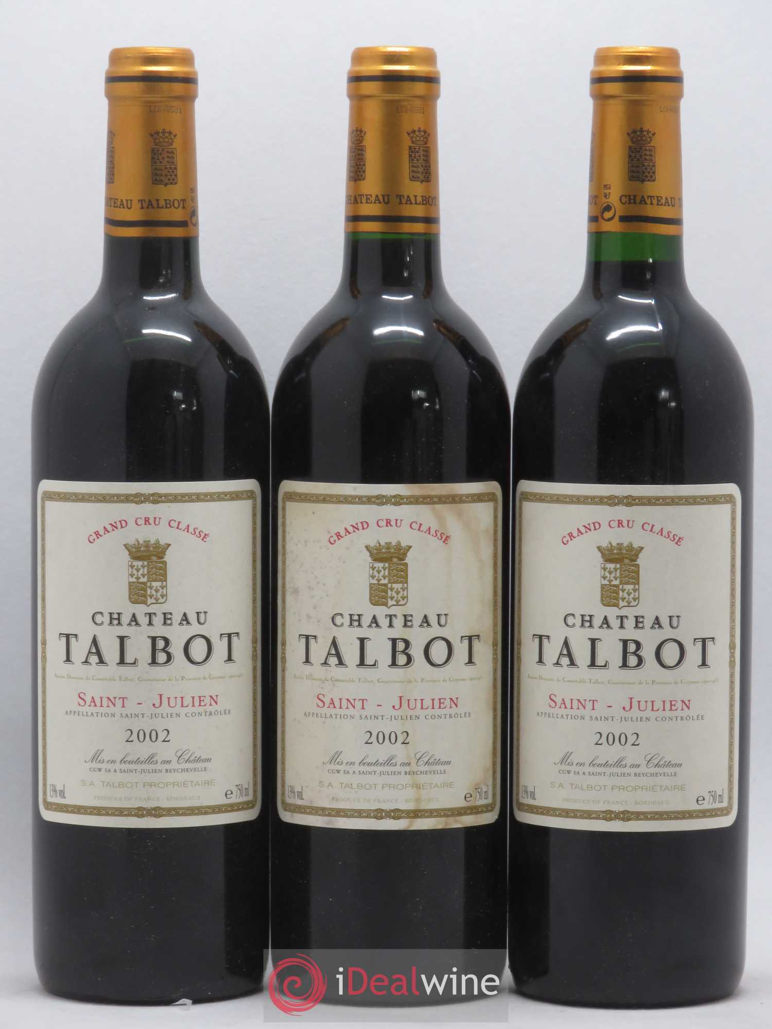 Château Talbot 4ème Grand Cru Classé 2002 - Lot de 3 bouteilles - 0