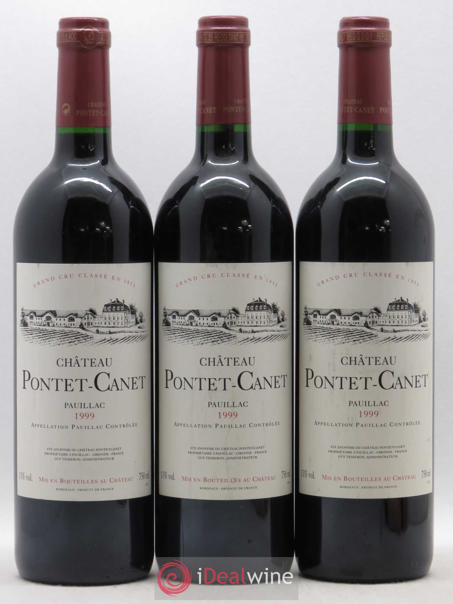 Château Pontet Canet 5ème Grand Cru Classé 1999 - Lot de 3 bouteilles - 0