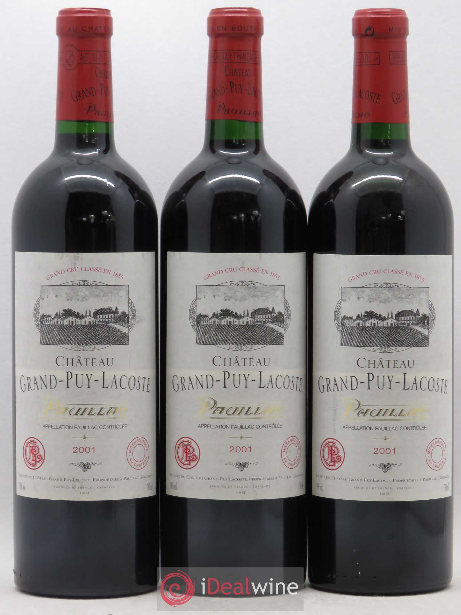 Château Grand Puy Lacoste 5ème Grand Cru Classé 2001 - Lot de 3 bouteilles - 0
