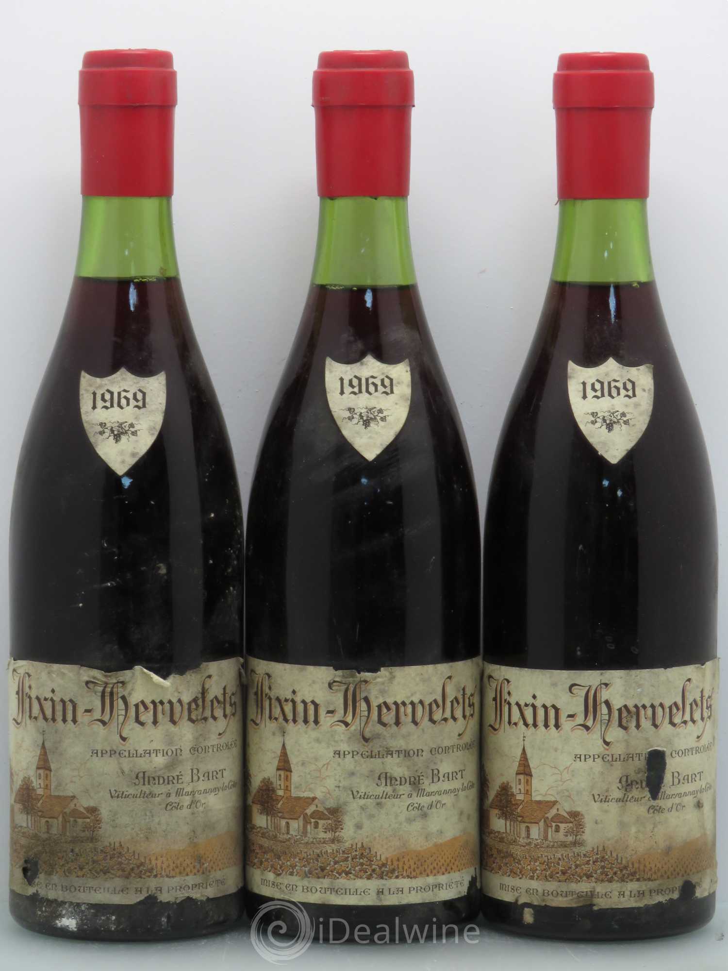 Fixin 1er Cru Hervelets A.Bart 1969 - Lot de 3 bouteilles - 0