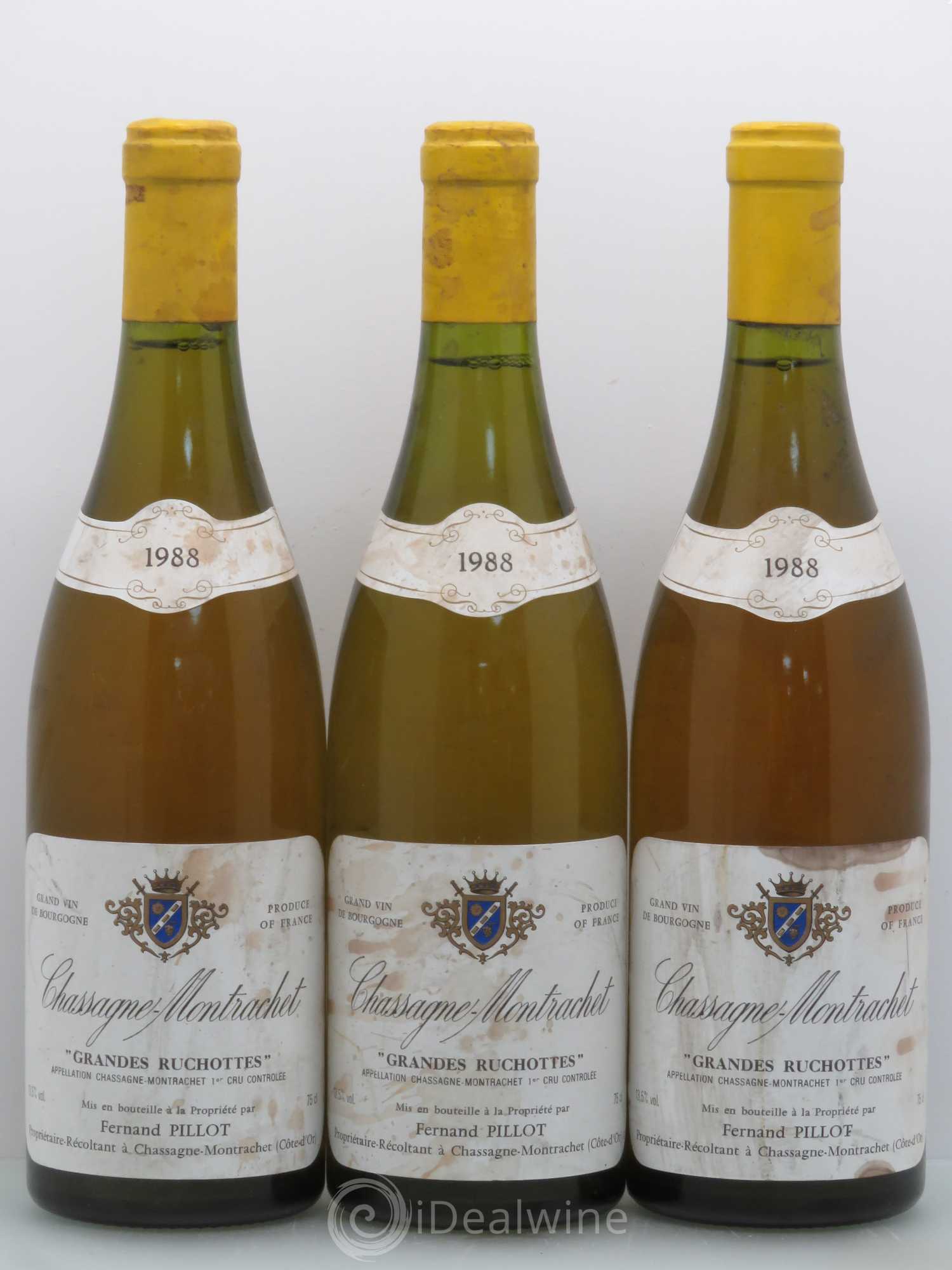 Chassagne-Montrachet 1er Cru Grandes Ruchottes F.Pillot 1988 - Lot de 3 bouteilles - 0