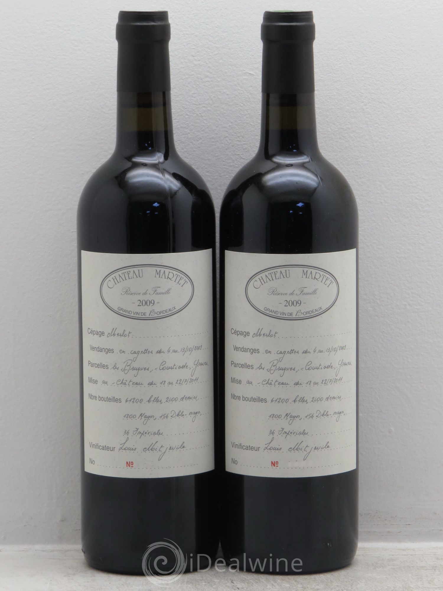 Bordeaux Martet Merlot (sans prix de réserve) 2009 - Posten von 2 Flaschen - 0