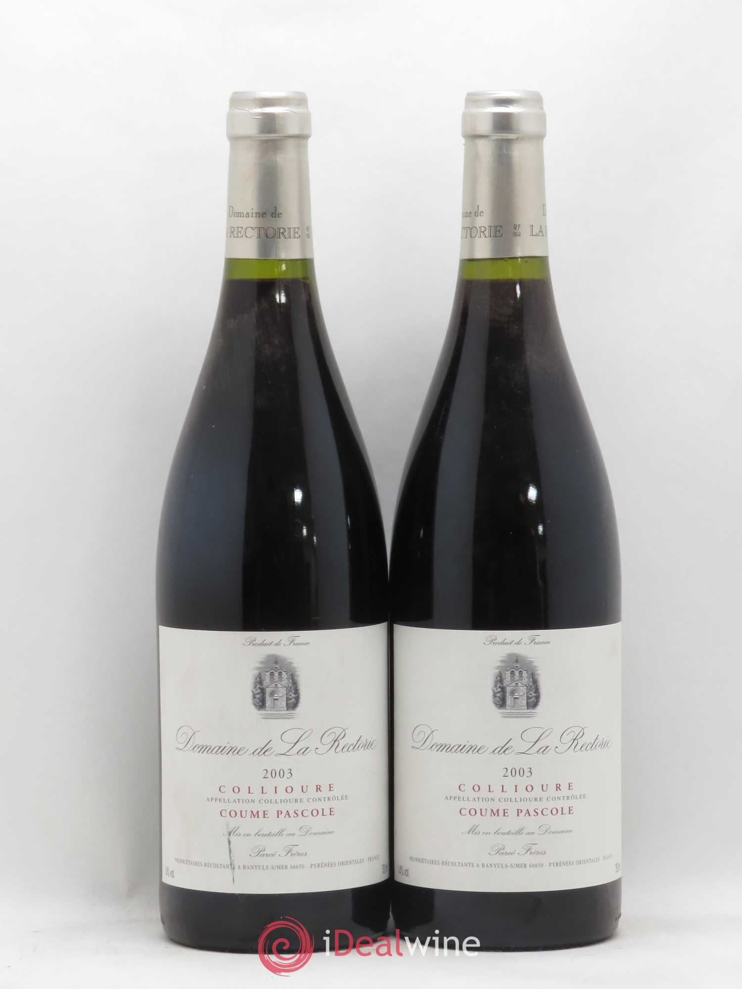 Collioure La Rectorie (Domaine de) Côté Mer Thierry et Jean Emmanuel Parcé Coume Pascole 2003 - Lot de 2 bouteilles - 0