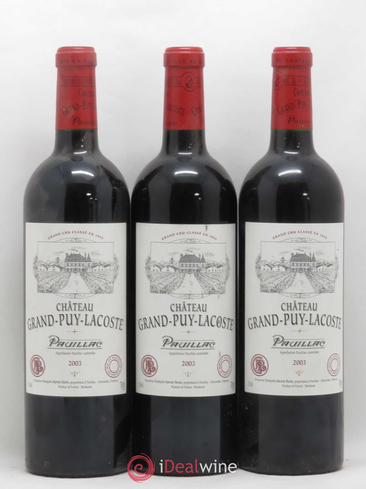 Château Grand Puy Lacoste 5ème Grand Cru Classé 2003 - Lot de 3 bouteilles - 0