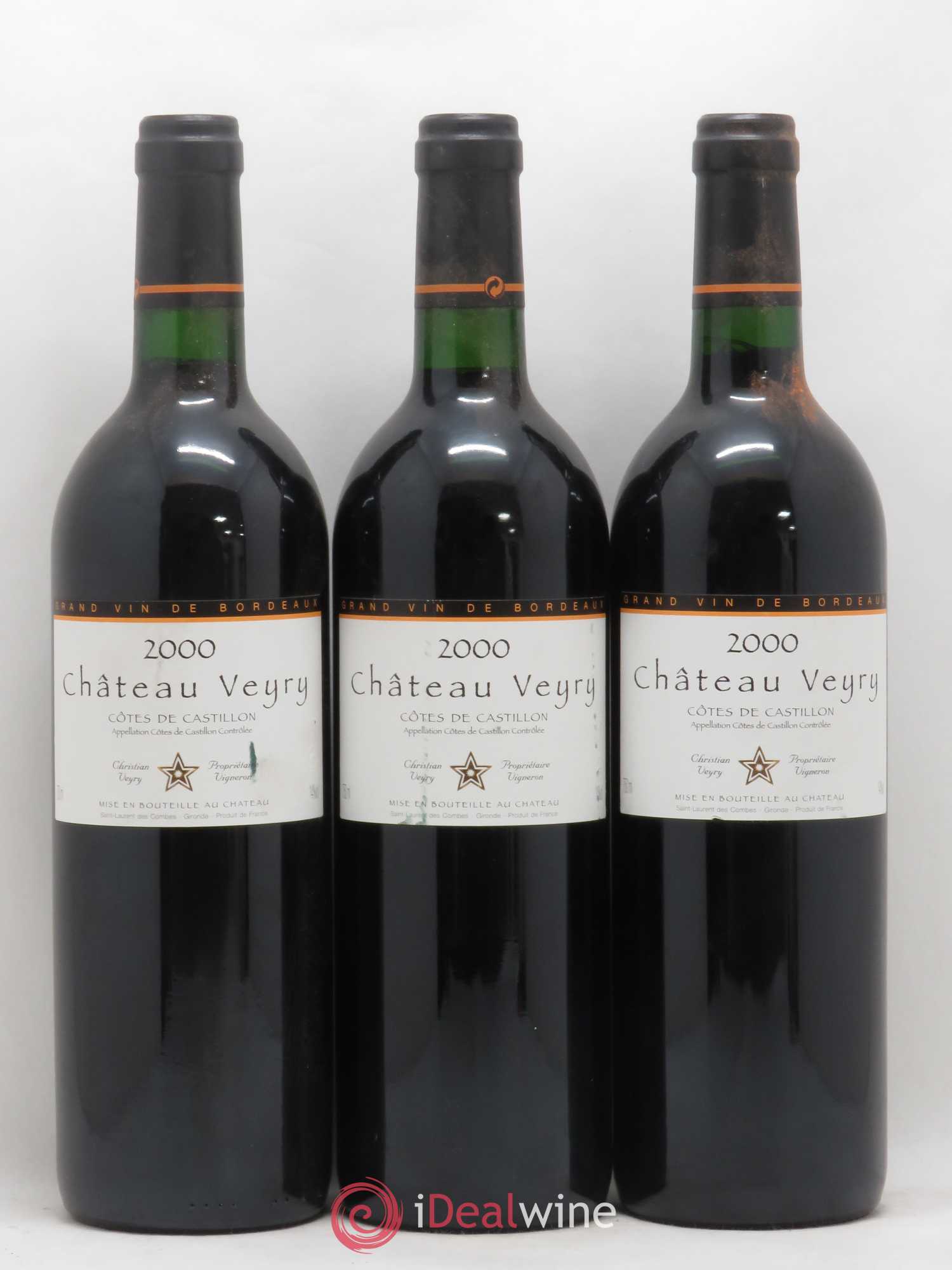 Castillon-Côtes-de-Bordeaux (Côtes-de-Castillon) Chateau Veyry 2000 - Posten von 3 Flaschen - 0