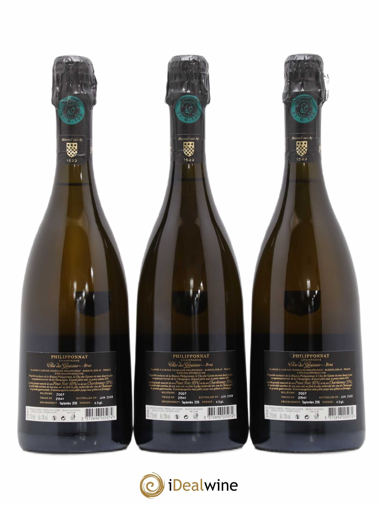 Clos des Goisses Philipponnat 2007 - Lot de 3 bouteilles - 1