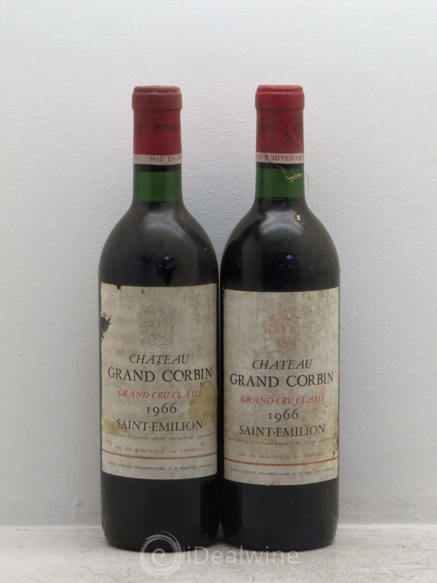 Château Grand Corbin Grand Cru Classé 1966 - Lot de 2 bouteilles - 0