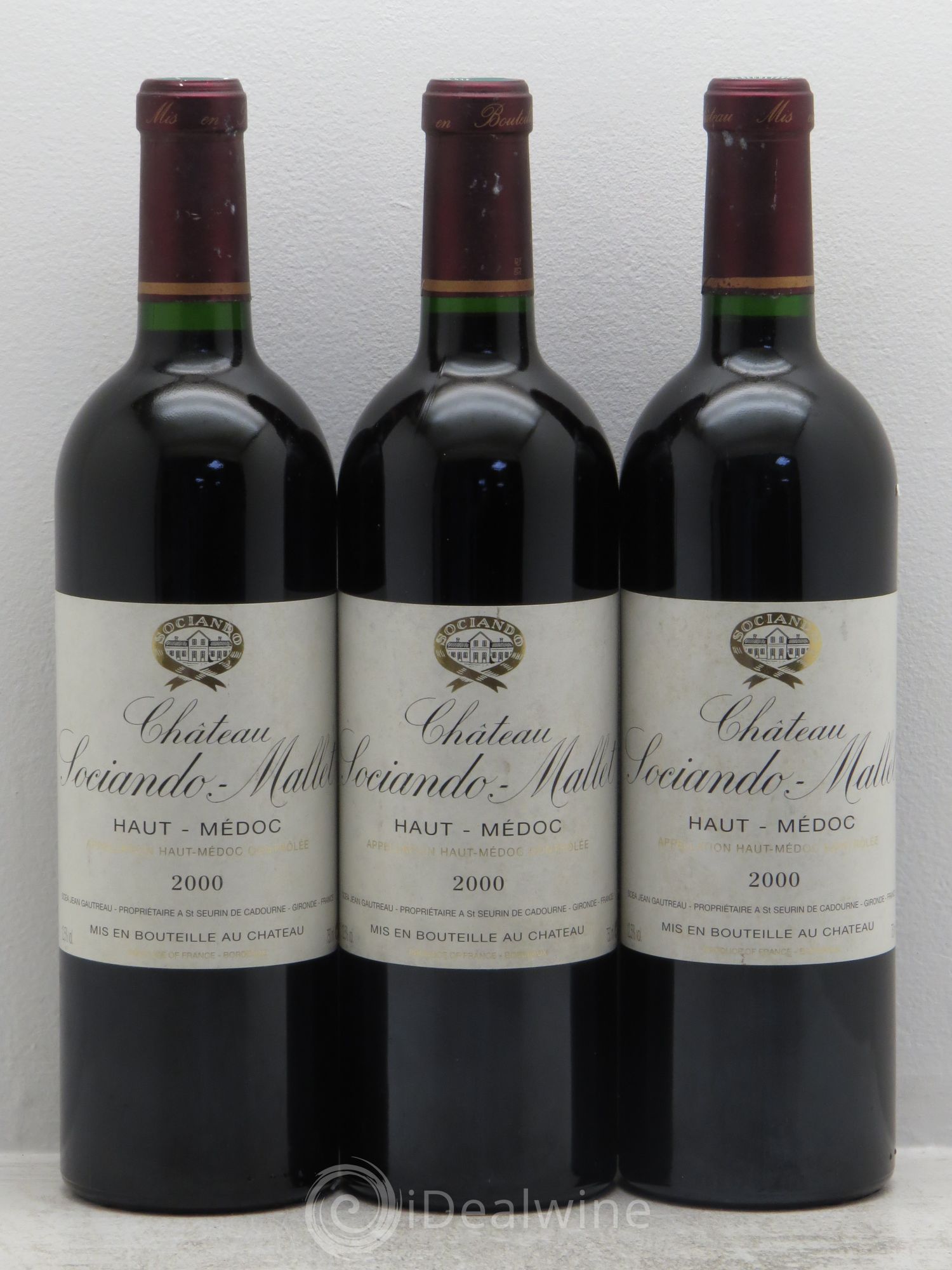 Château Sociando Mallet 2000 - Lot de 3 bouteilles - 0