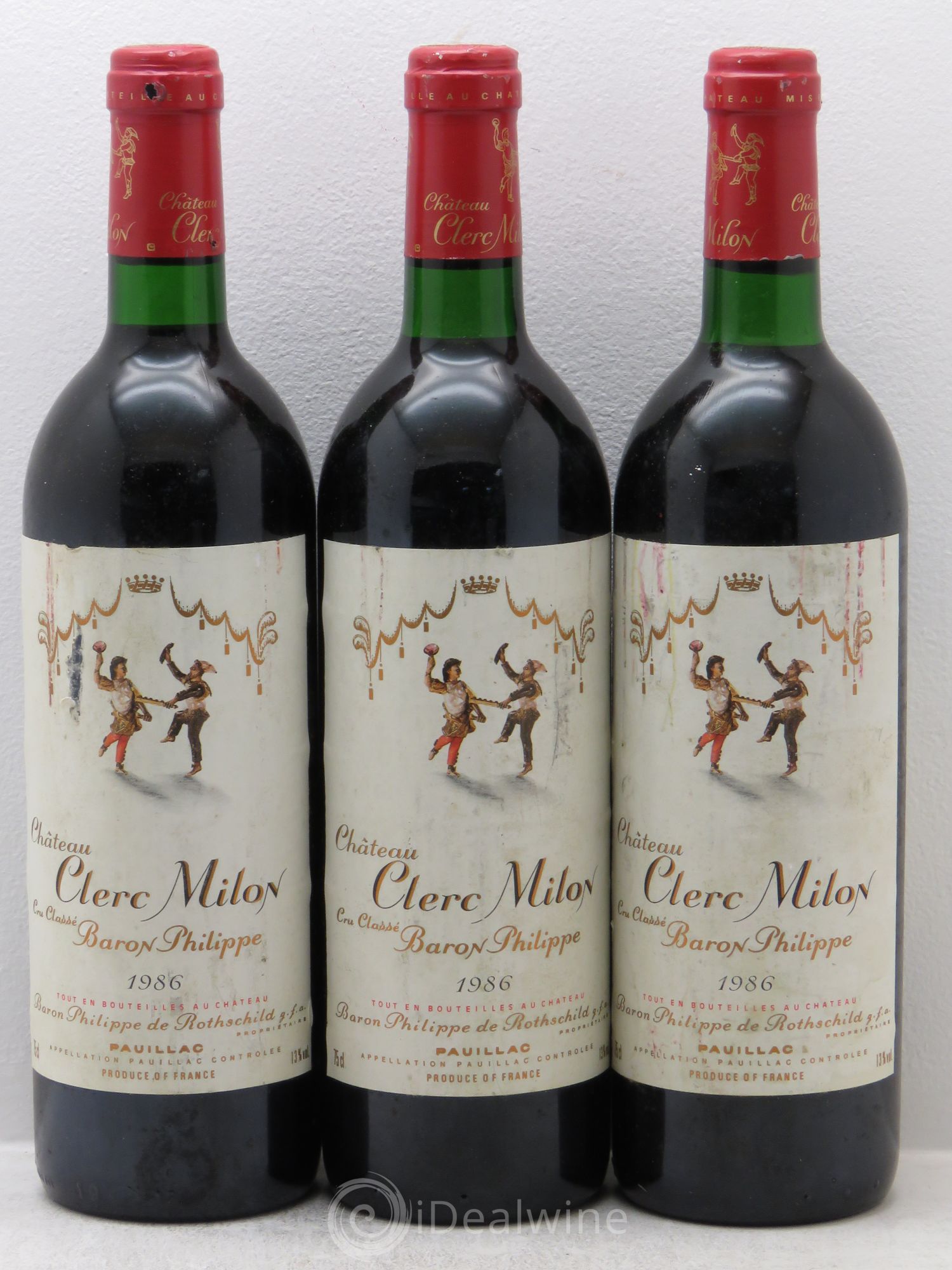 Château Clerc Milon 5ème Grand Cru Classé 1986 - Lot de 3 bouteilles - 0