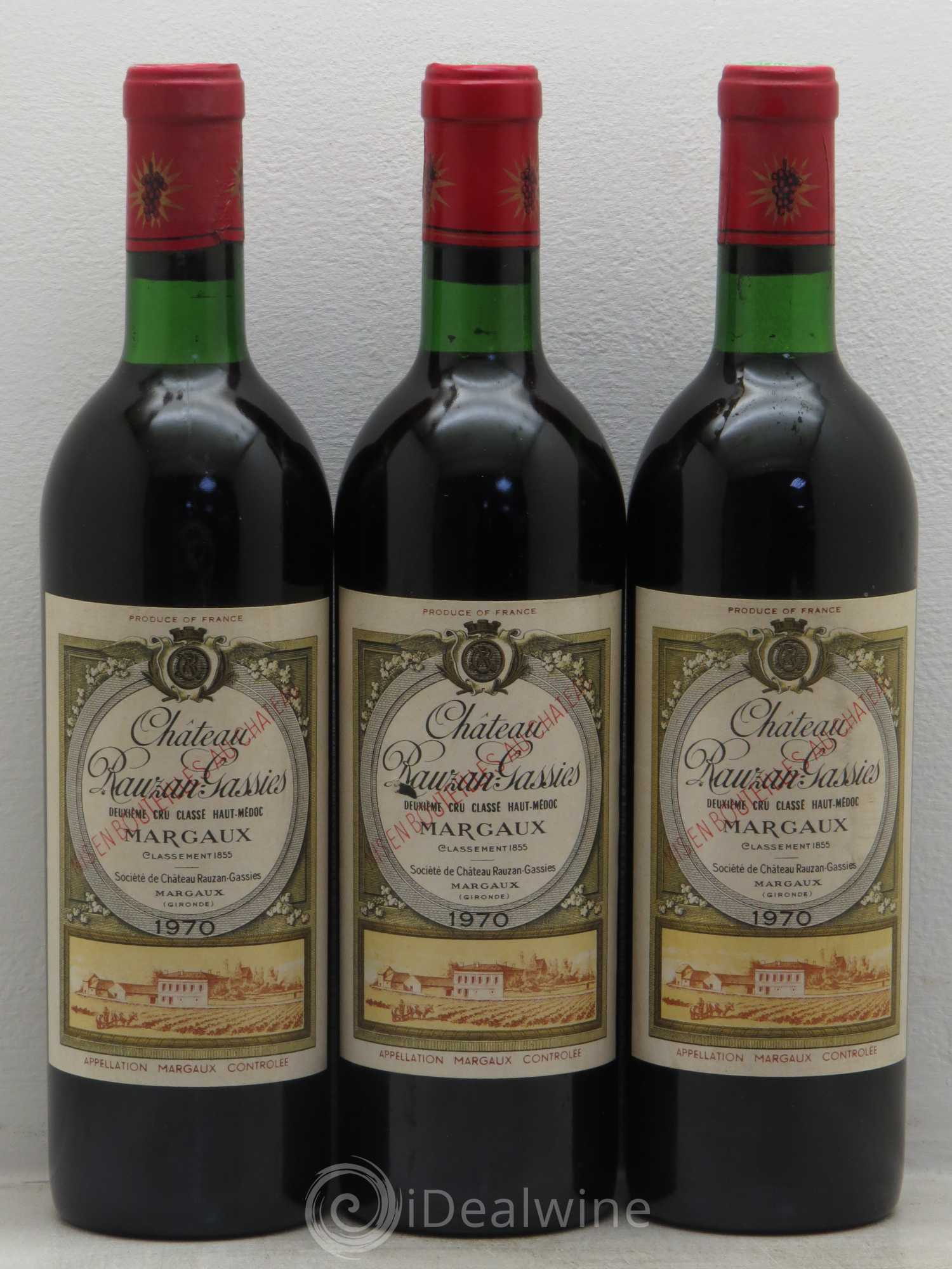Château Rauzan-Gassies 2ème Grand Cru Classé 1970 - Lot de 3 bouteilles - 0