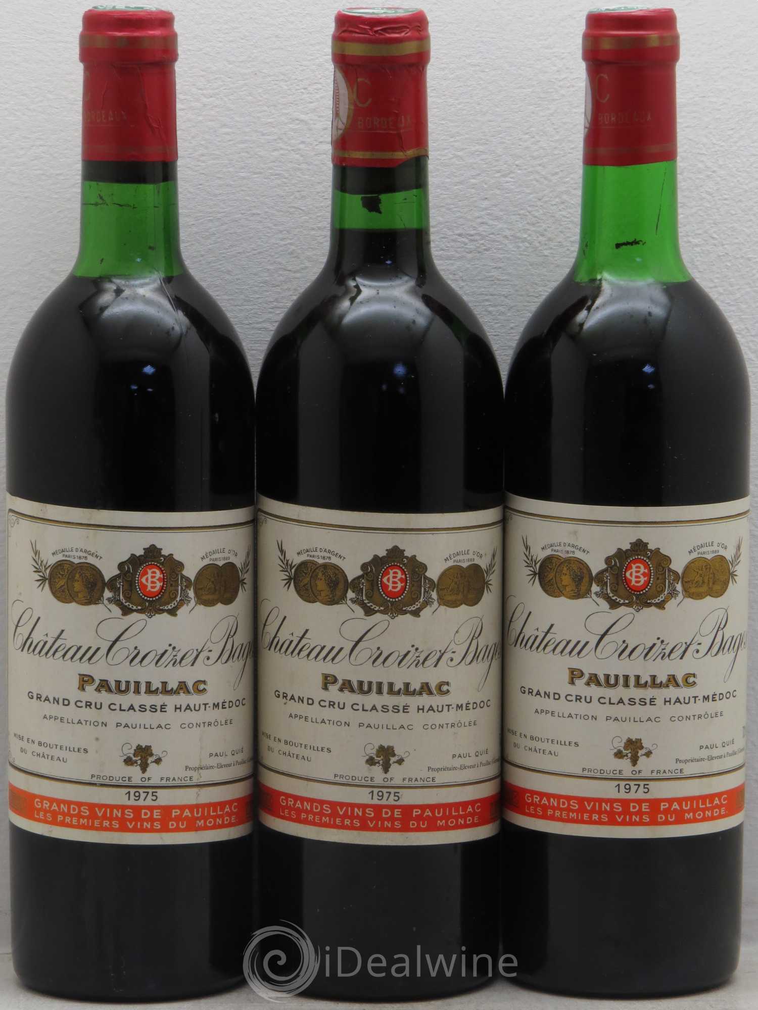 Château Croizet Bages 5ème Grand Cru Classé 1975 - Lot de 3 bouteilles - 0