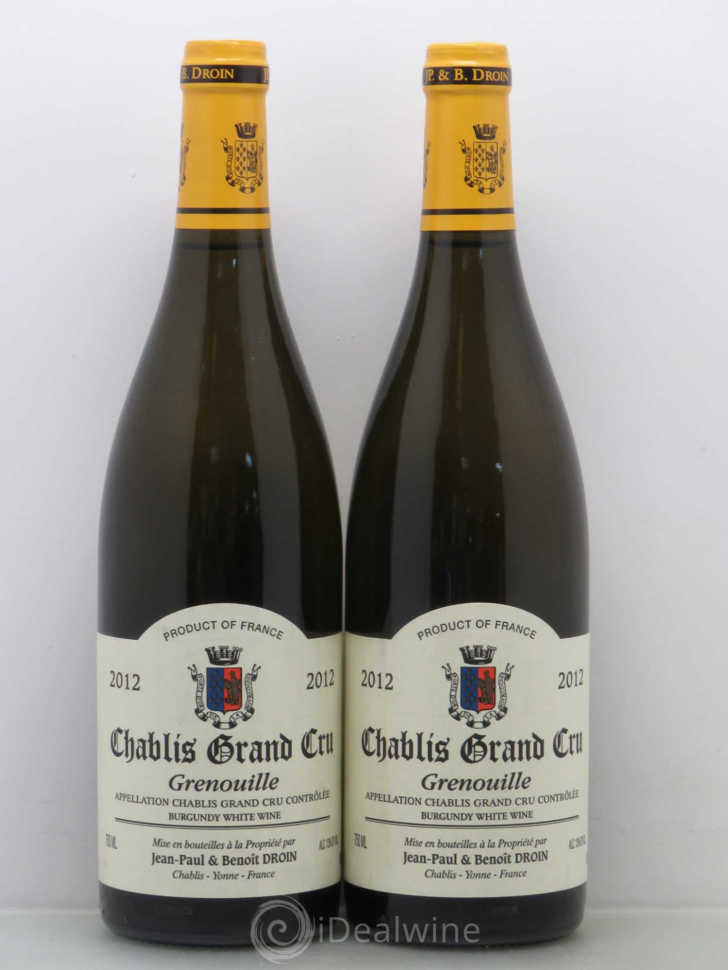 Chablis Grand Cru Grenouilles Jean-Paul & Benoît Droin (Domaine) (senza prezzo di riserva) (senza prezzo di riserva) 2012 - Lotto di 2 bottiglie - 0