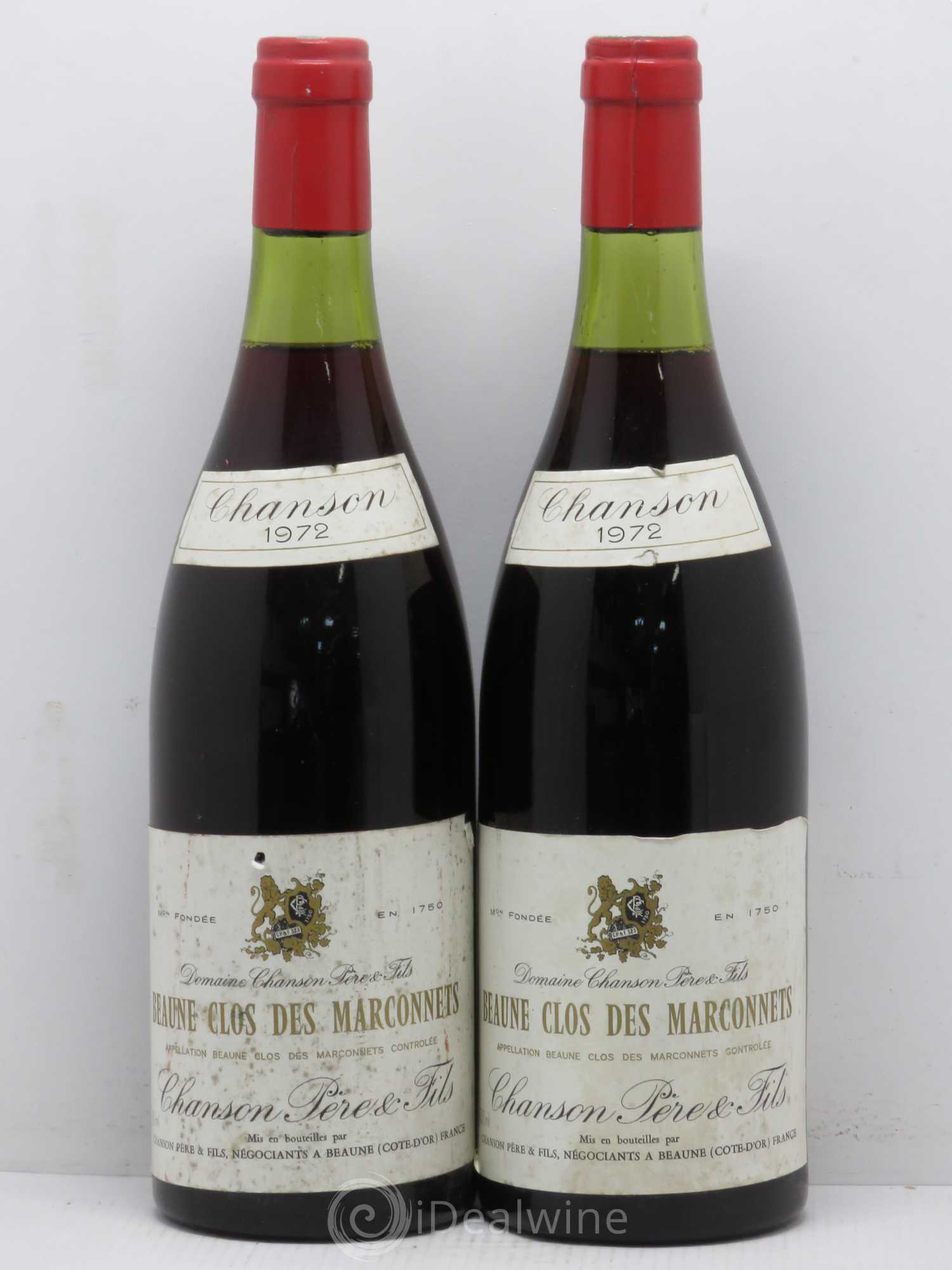 Beaune 1er Cru Clos Des Marconnets Maison Chanson (sans prix de réserve) 1972 - Posten von 5 Flaschen - 2