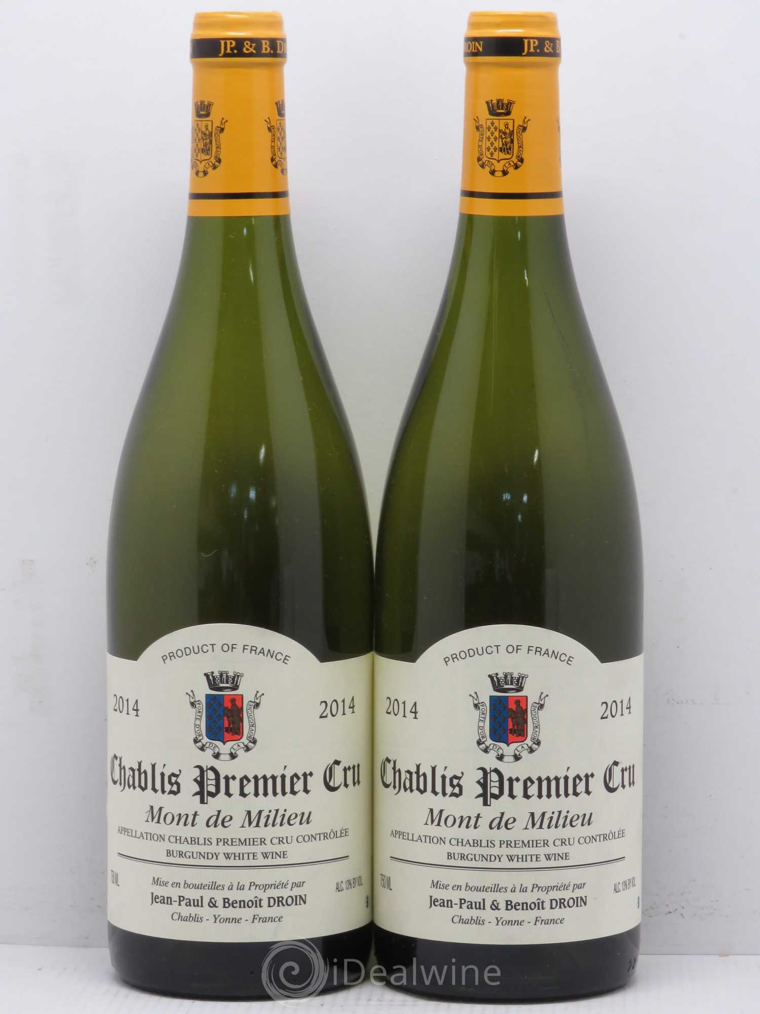 Chablis 1er Cru Mont de Milieu Jean-Paul & Benoît Droin (Domaine) 2014 - Lot de 2 bouteilles - 0
