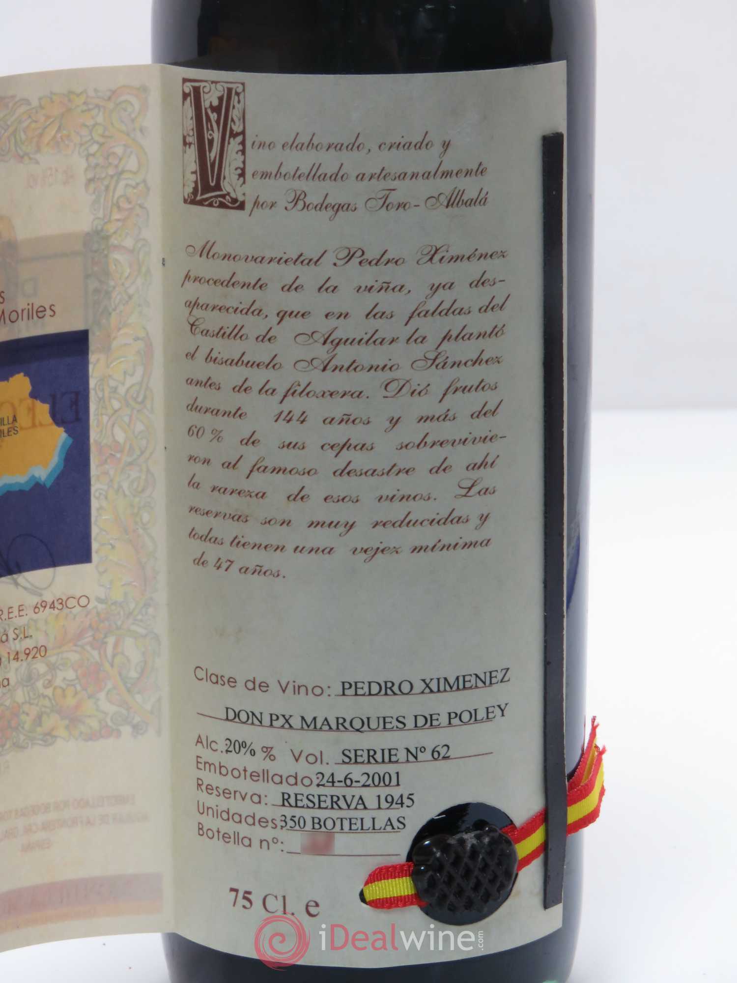 Espagne Montilla Moriles Bodegas Toro Albala Marques De Poley Electrico 1945 - Lot de 1 bouteille - 1