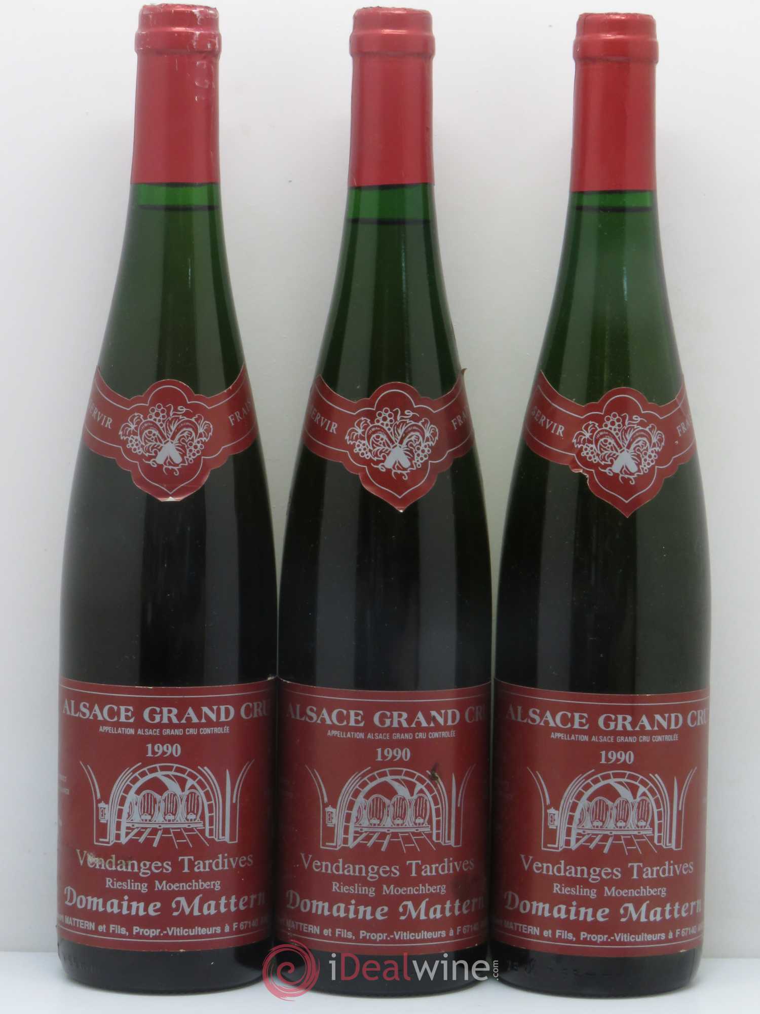 Riesling Grand Cru Moenchberg Vendanges Tardives Domaine Mattern (sans prix de réserve) 1990 - Posten von 3 Flaschen - 0