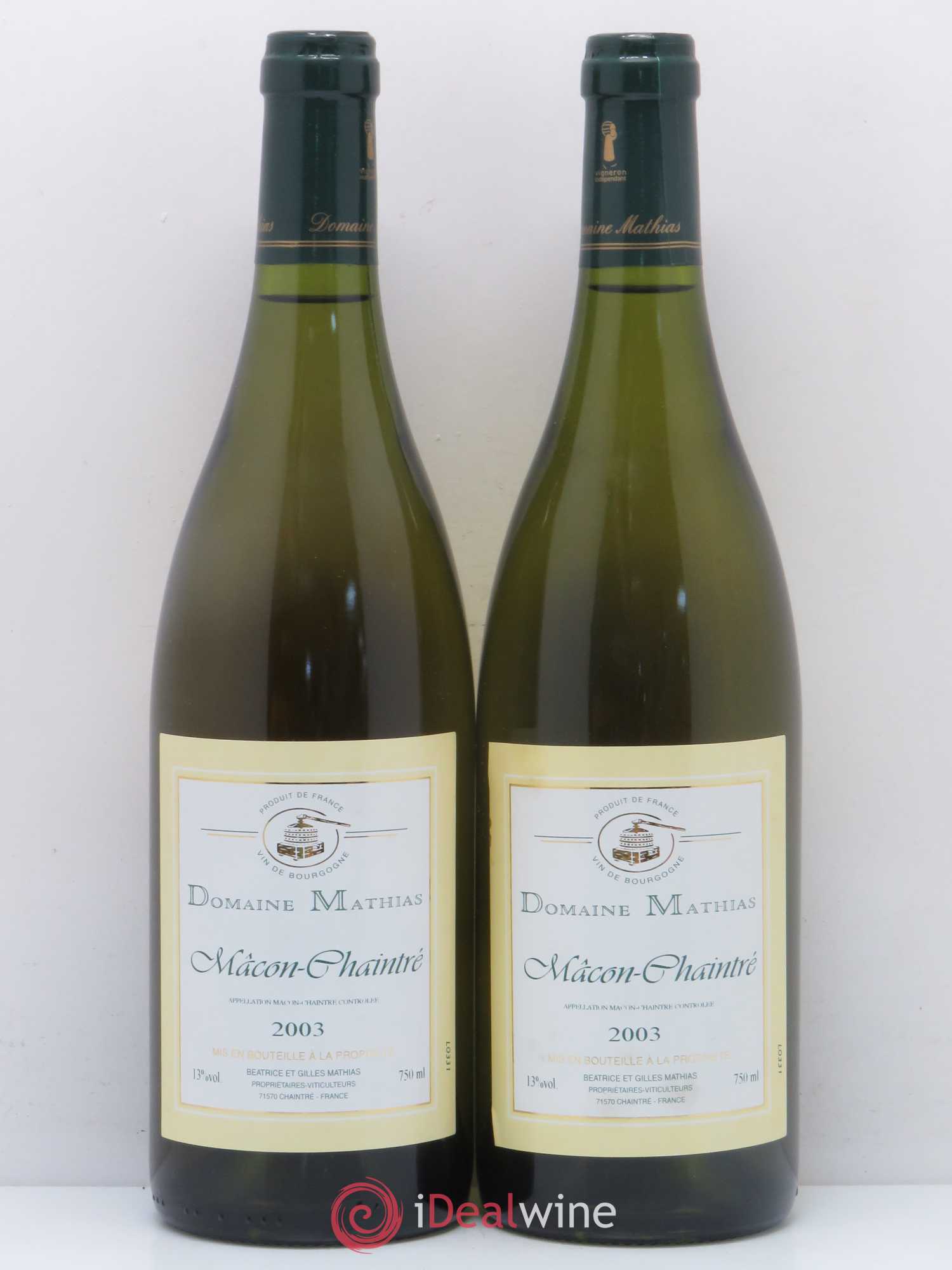 Mâcon Chaintré Domaine Mathias (sans prix de réserve) 2003 - Posten von 5 Flaschen - 2
