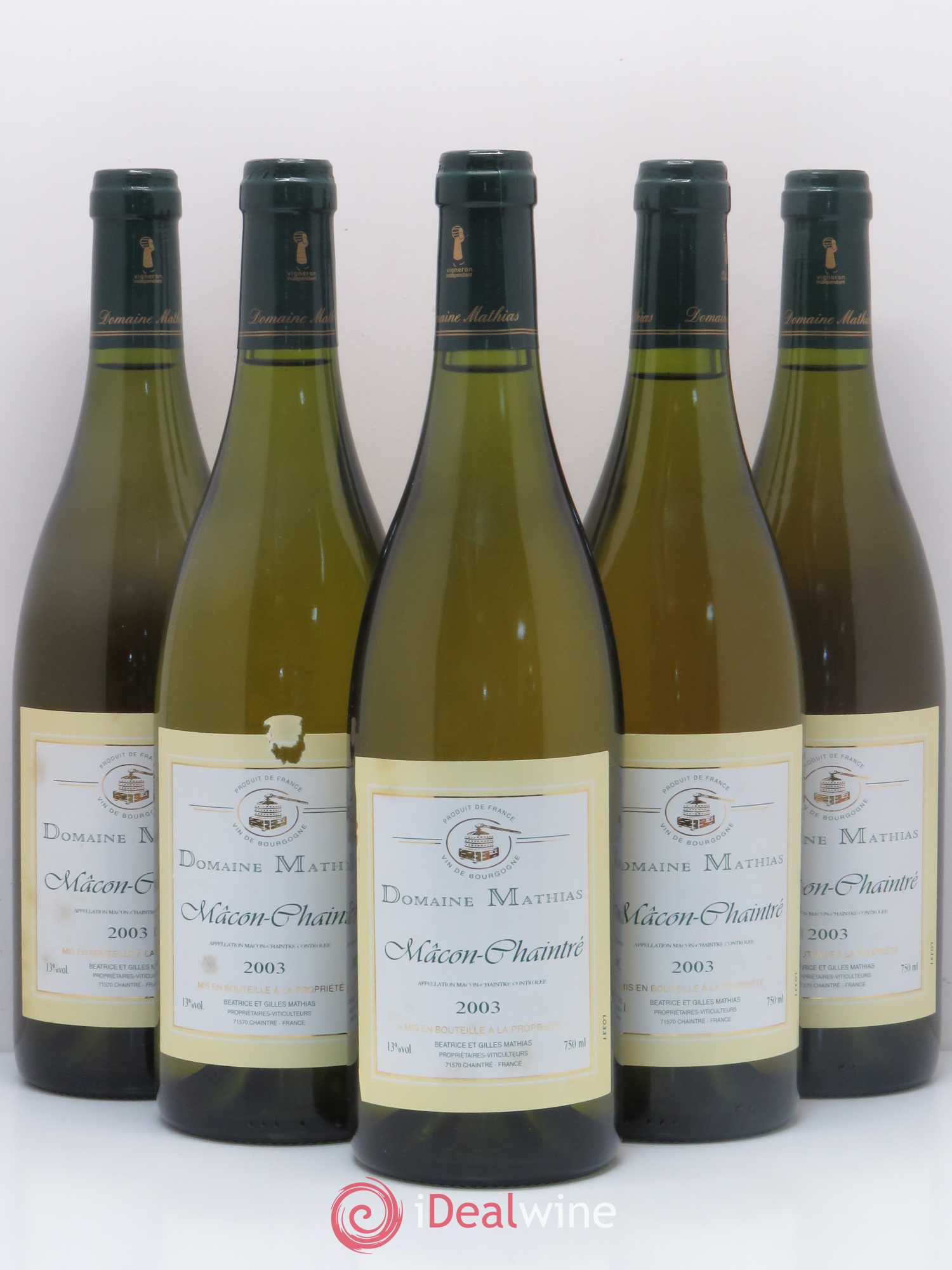 Mâcon Chaintré Domaine Mathias (sans prix de réserve) 2003 - Posten von 5 Flaschen - 0