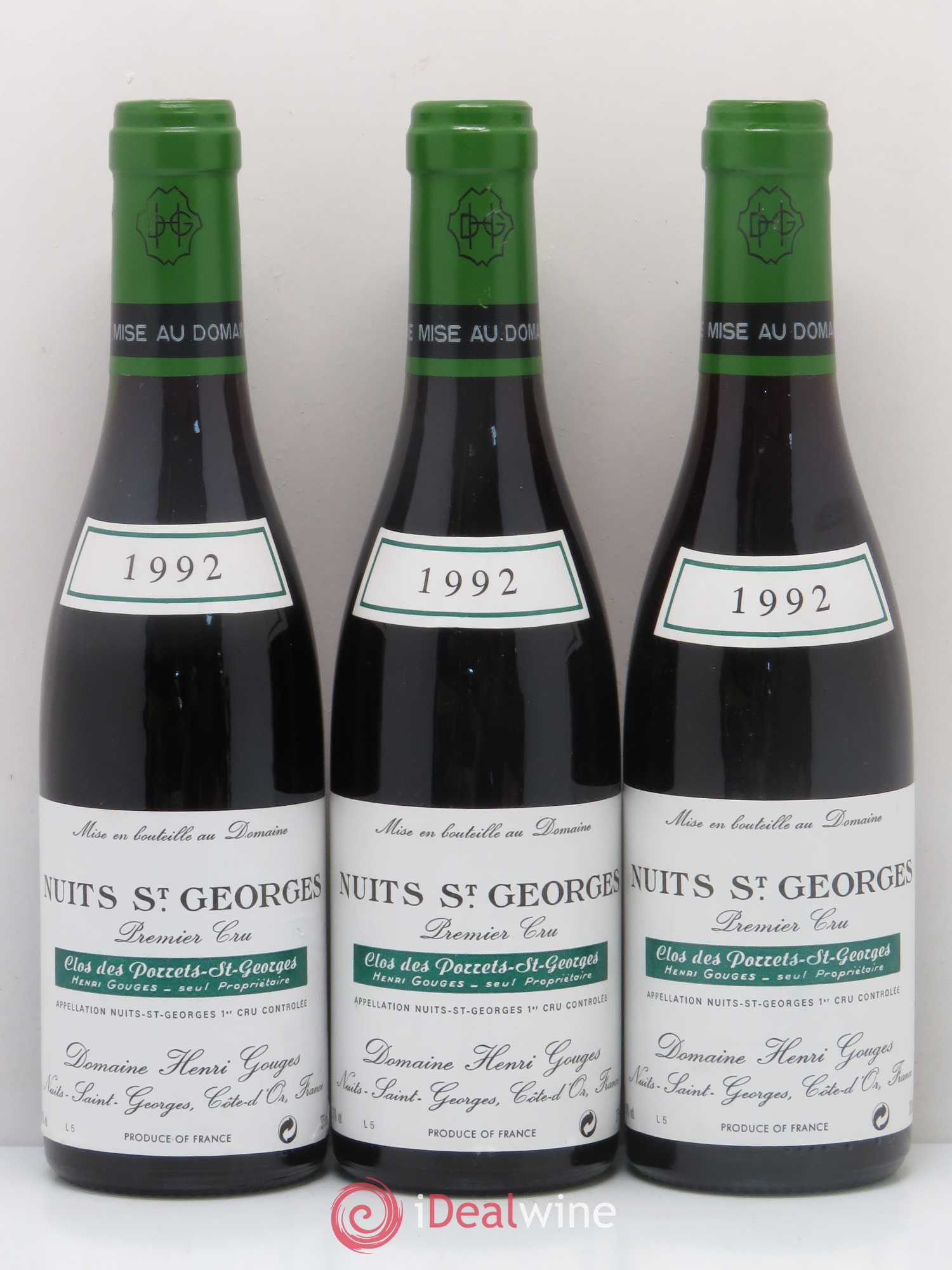Nuits-Saint-Georges 1er Cru Clos des Porrets St Georges Henri Gouges (sans prix de réserve) 1992 - Lot de 3 demi bouteilles - 0