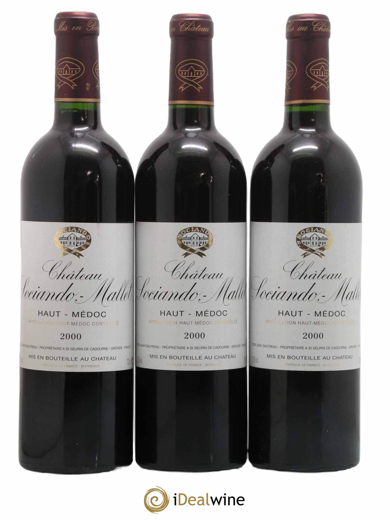 Château Sociando Mallet 2000 - Lot de 3 bouteilles - 0