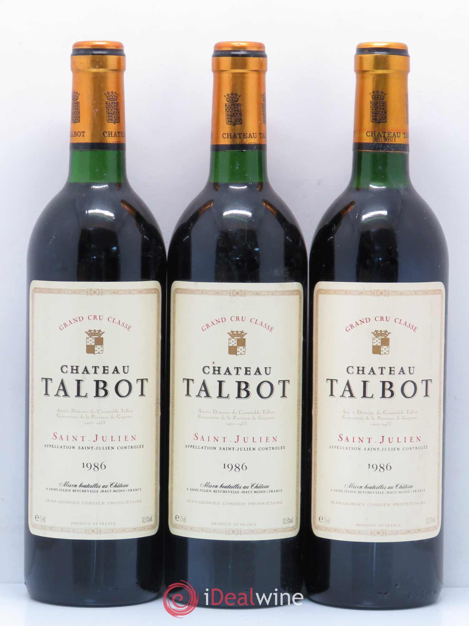 Château Talbot 4ème Grand Cru Classé 1986 - Lot de 3 bouteilles - 0