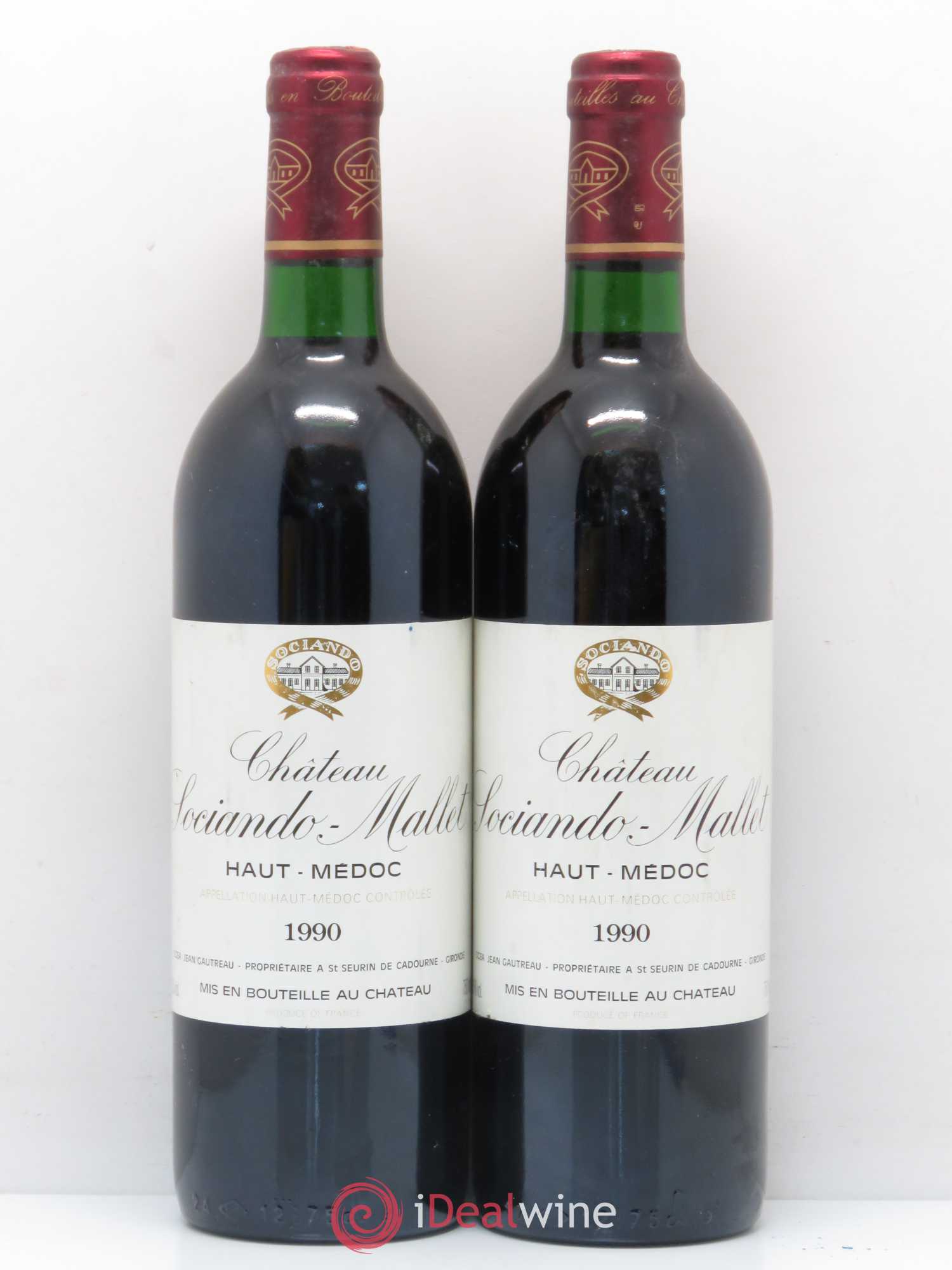 Château Sociando Mallet 1990 - Lot de 2 bouteilles - 0