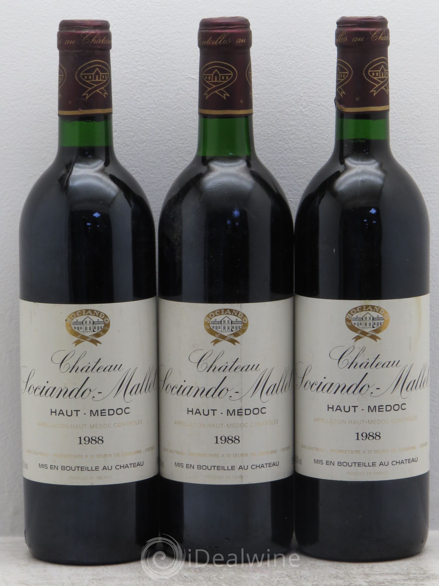 Château Sociando Mallet 1988 - Lot de 3 bouteilles - 0