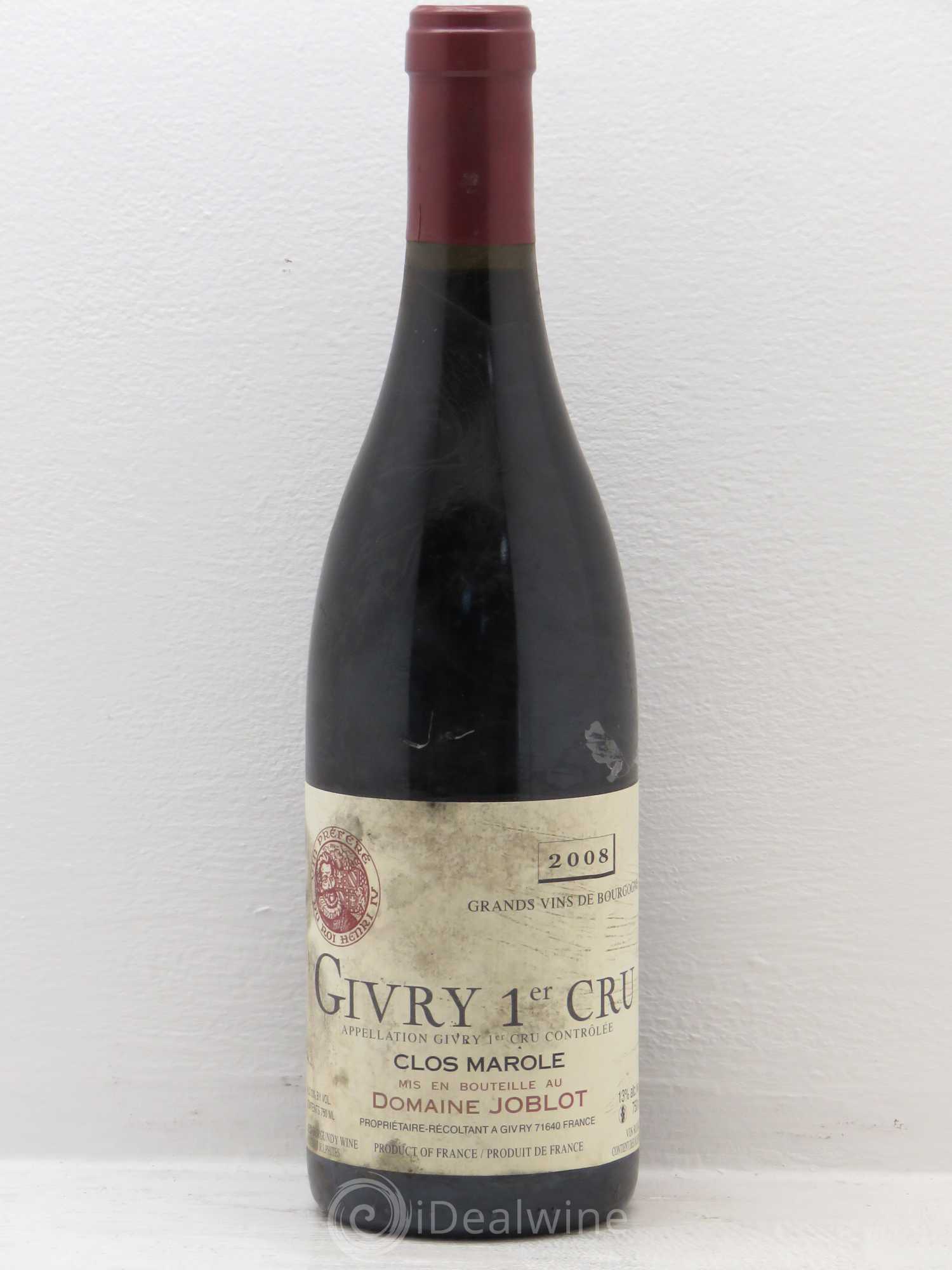 Givry 1er Cru Clos Marole Joblot (Domaine) 2008 - Lot de 6 bouteilles - 0