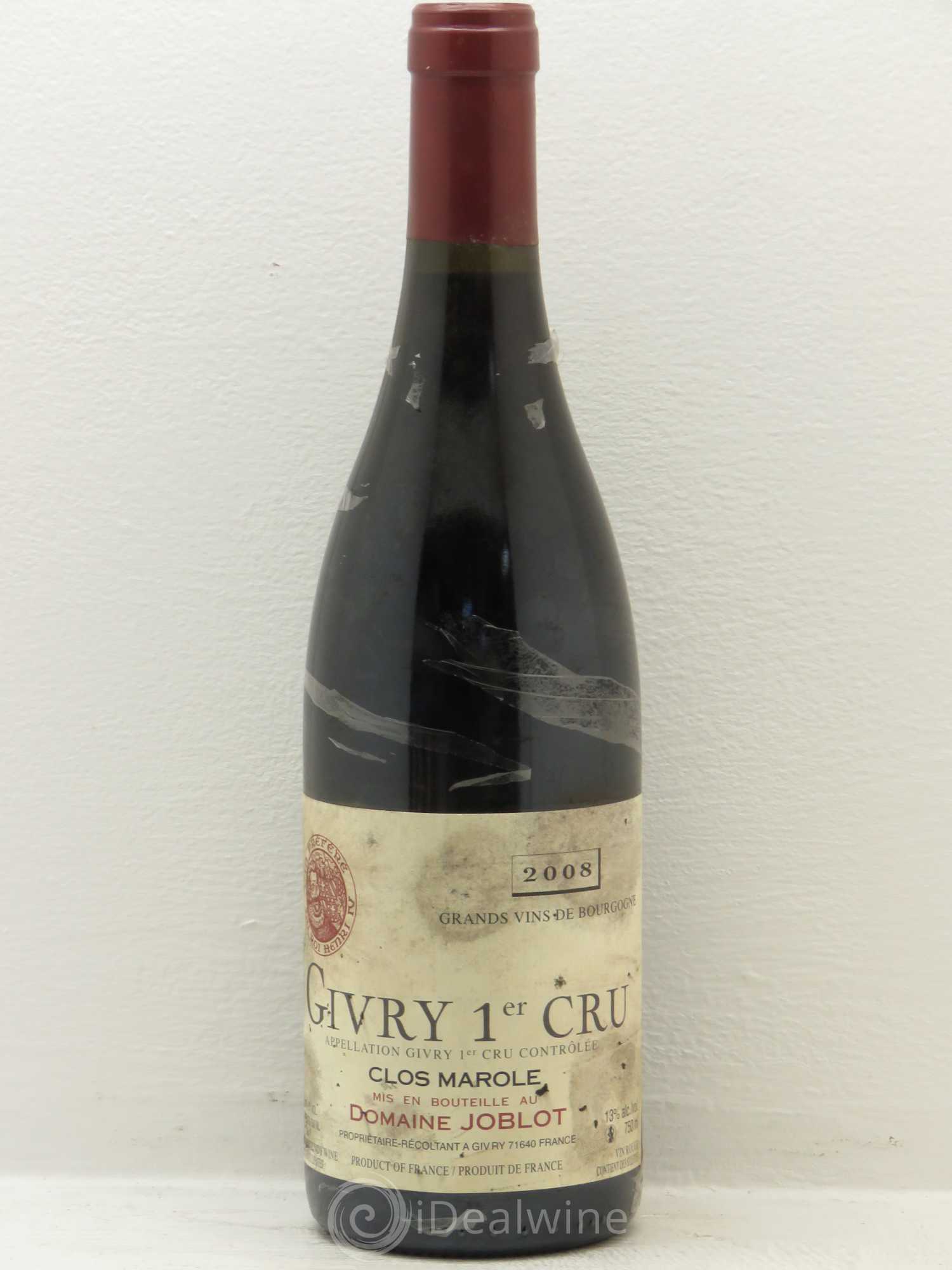 Givry 1er Cru Clos Marole Joblot (Domaine) 2008 - Lot de 6 bouteilles - 0