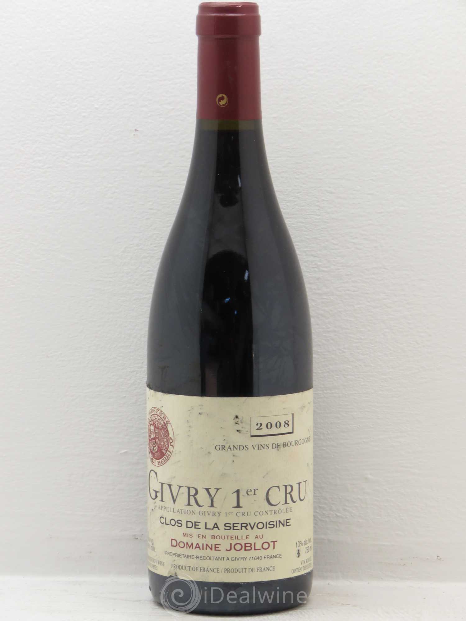 Givry 1er Cru Servoisine Joblot (Domaine) 2008 - Lot de 12 bouteilles - 0