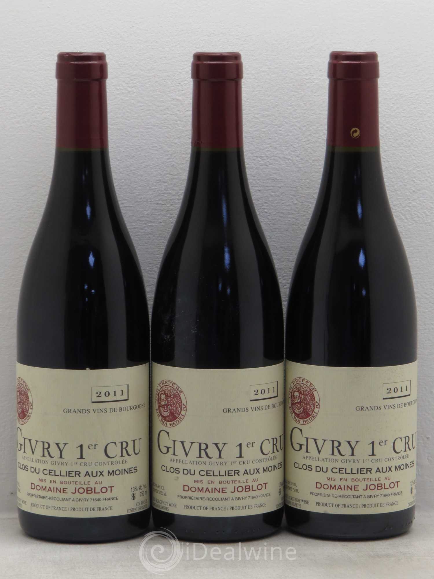 Givry 1er Cru Clos du Cellier aux Moines Joblot (Domaine) 2011 - Lot de 3 bouteilles - 0