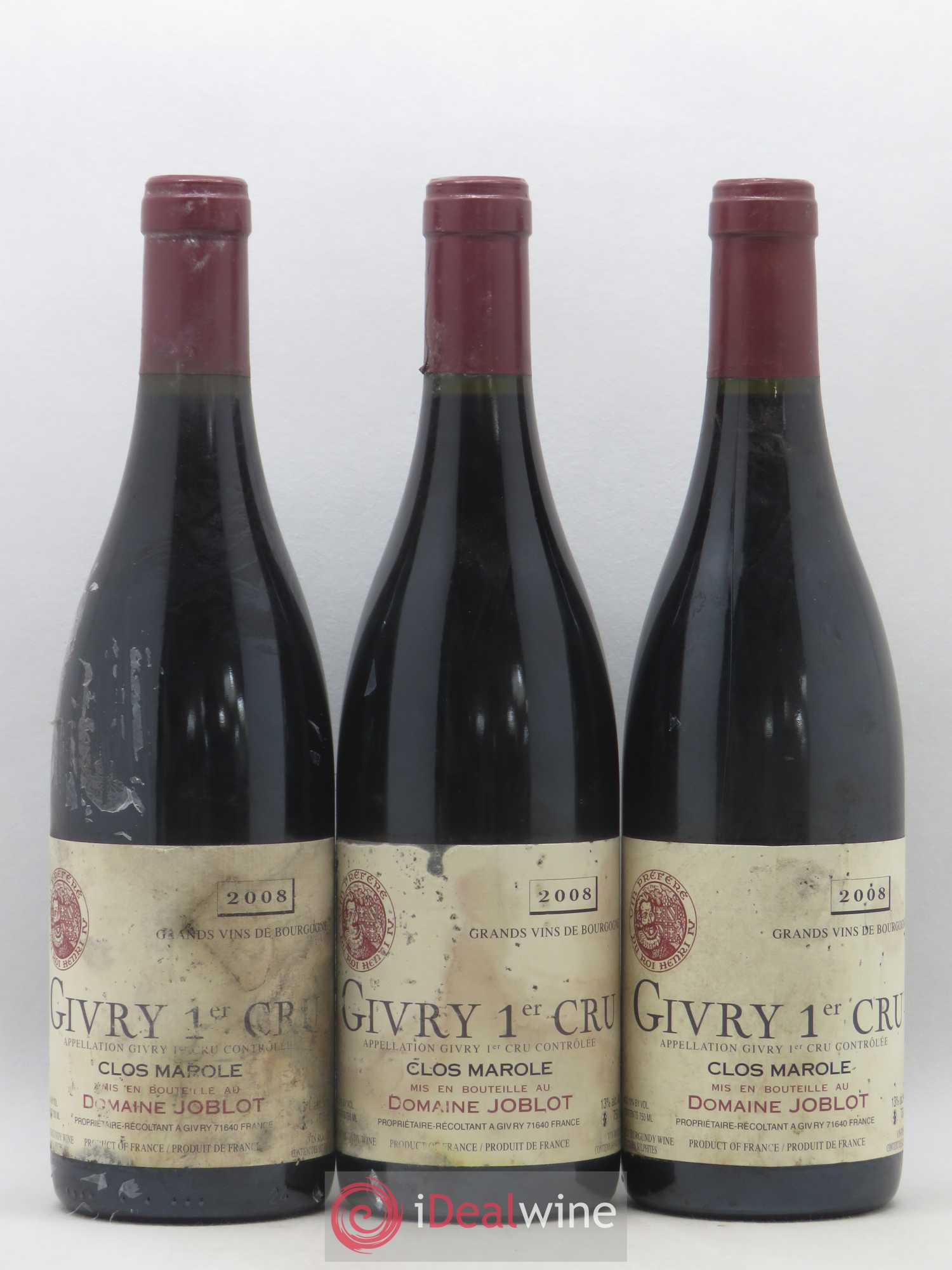 Givry 1er Cru Clos Marole Joblot (Domaine) 2008 - Lot de 3 bouteilles - 0