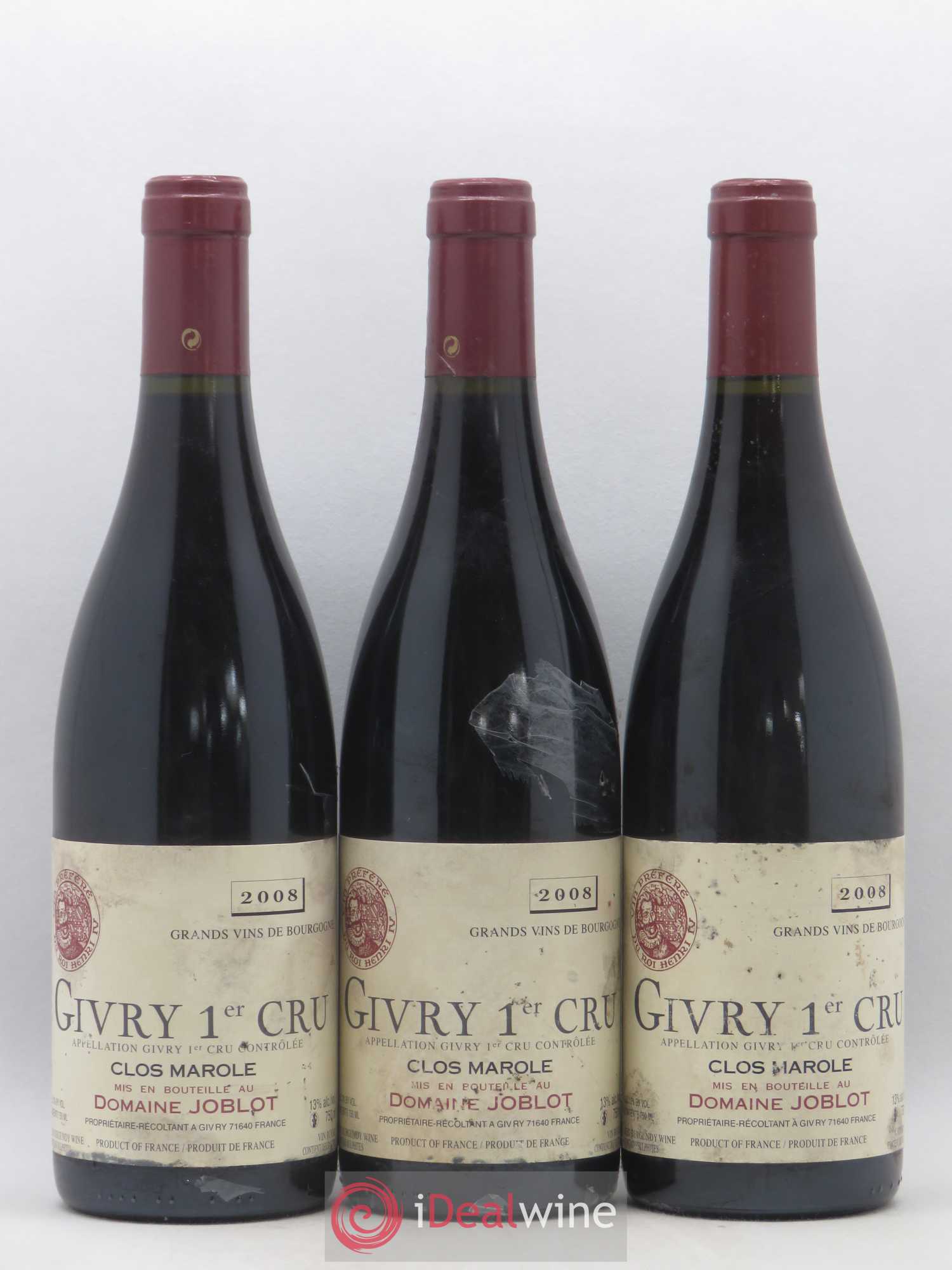 Givry 1er Cru Clos Marole Joblot (Domaine) 2008 - Lot de 3 bouteilles - 0
