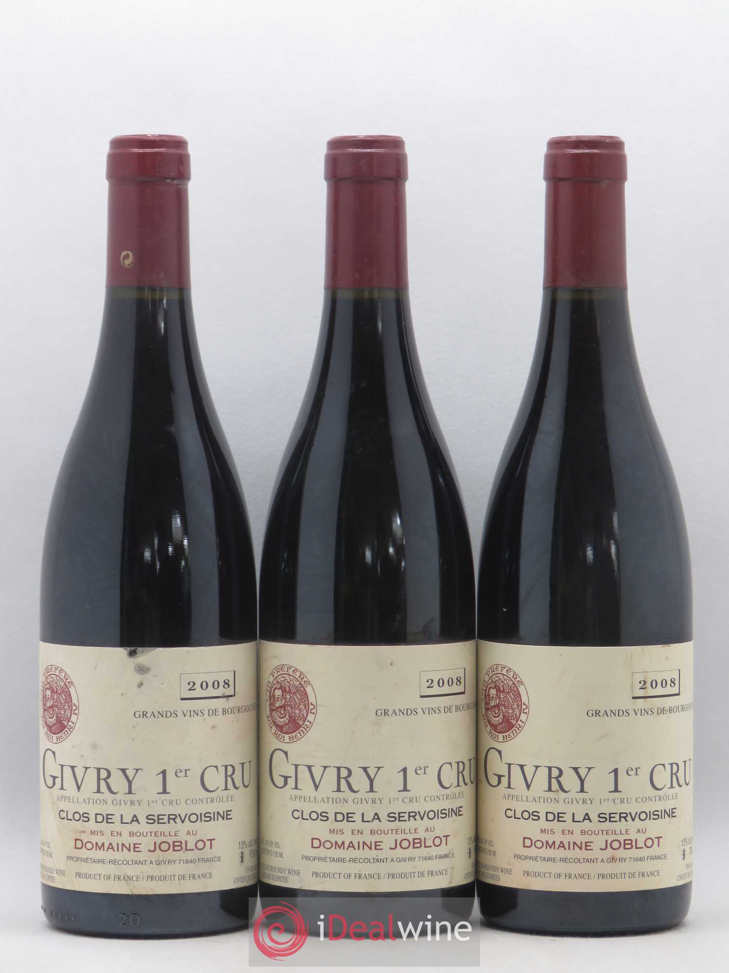 Givry 1er Cru Servoisine Joblot (Domaine) 2008 - Lot de 3 bouteilles - 0