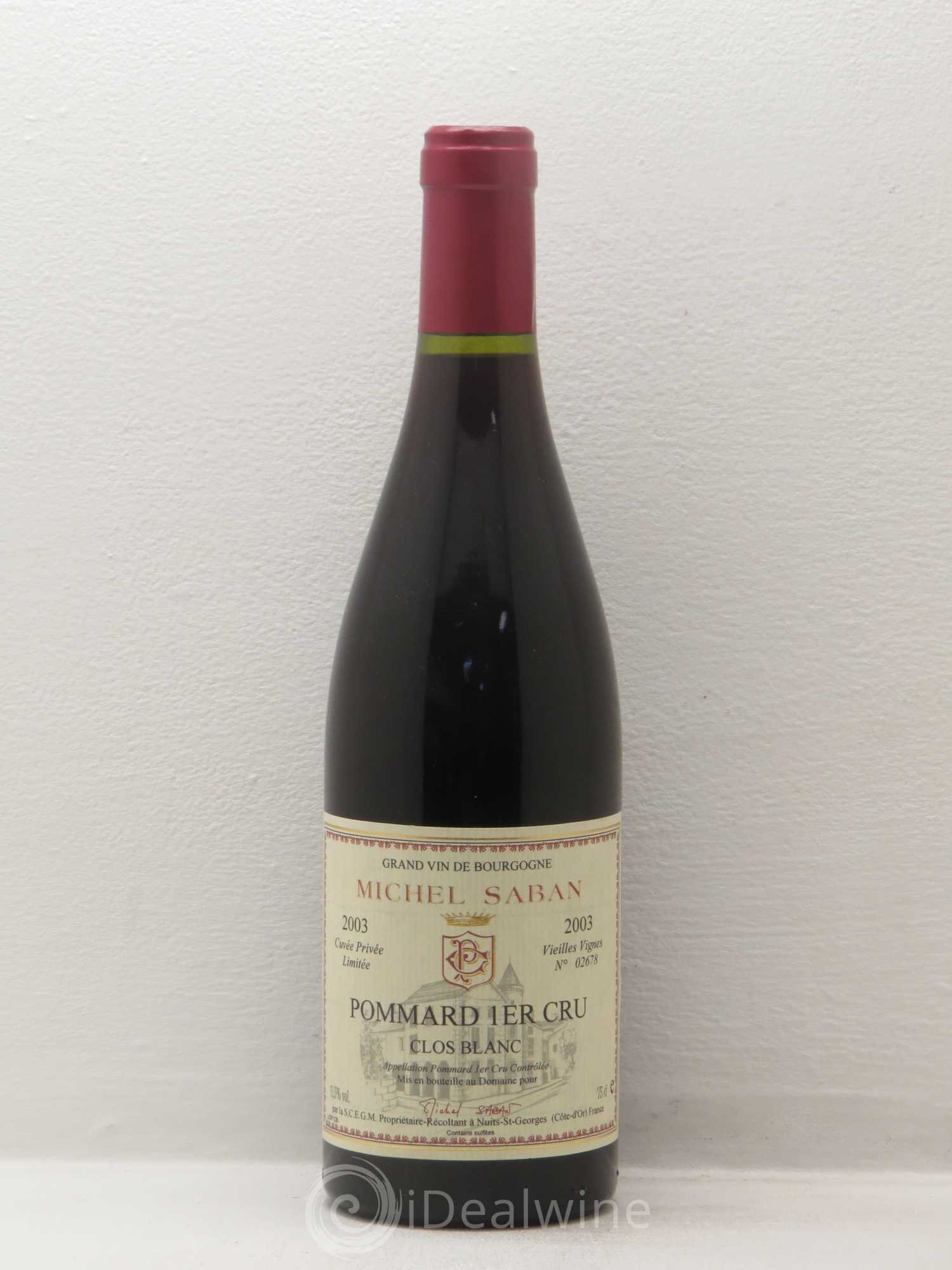 Pommard 1er Cru Pommard 1er cru Clos Blanc Vieilles vignes cuvée privée limitée Michel Saban 2003 - Posten von 1 Flasche - 0