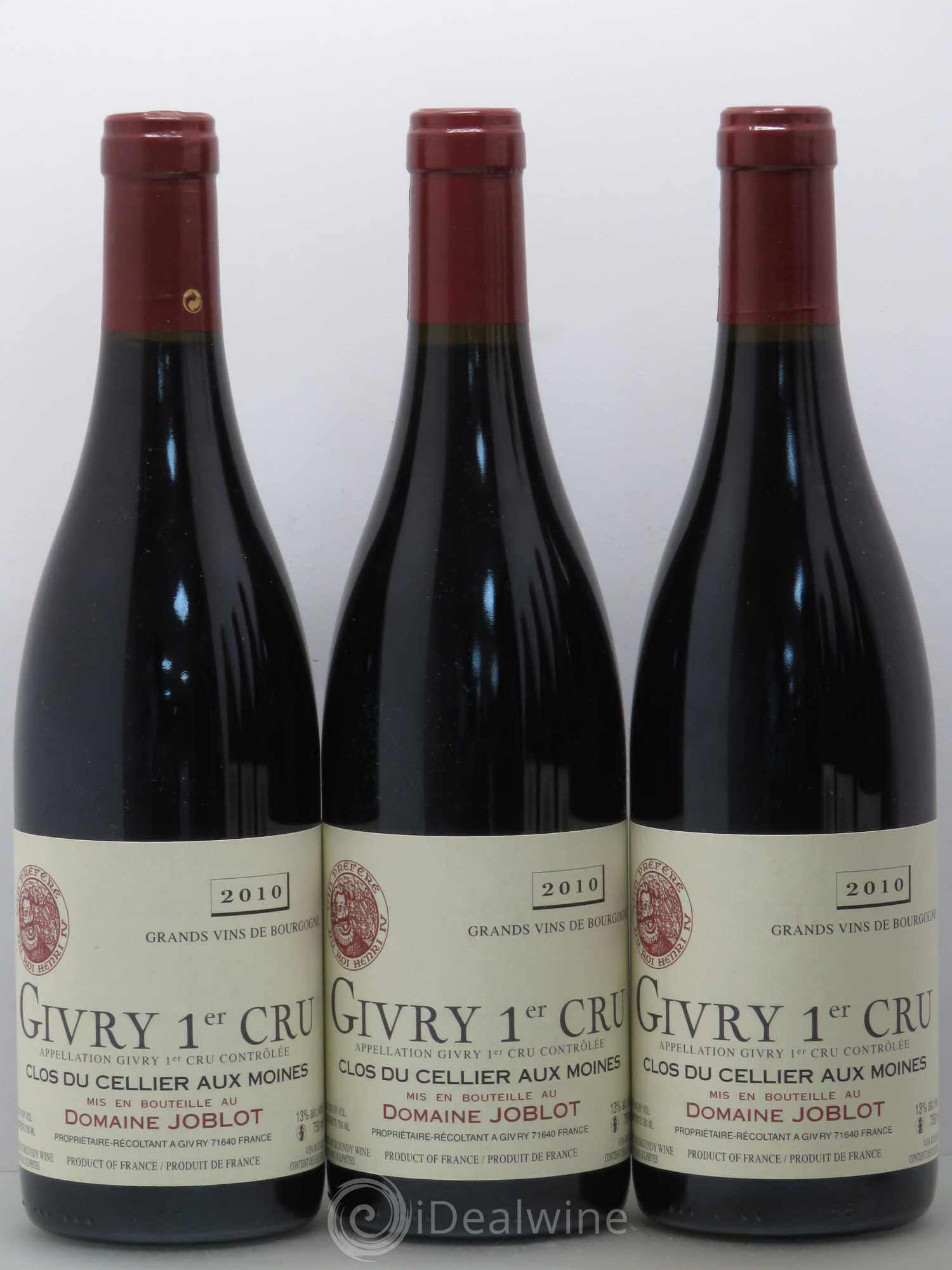 Givry 1er Cru Clos du Cellier aux Moines Joblot (Domaine) 2010 - Lot de 6 bouteilles - 1
