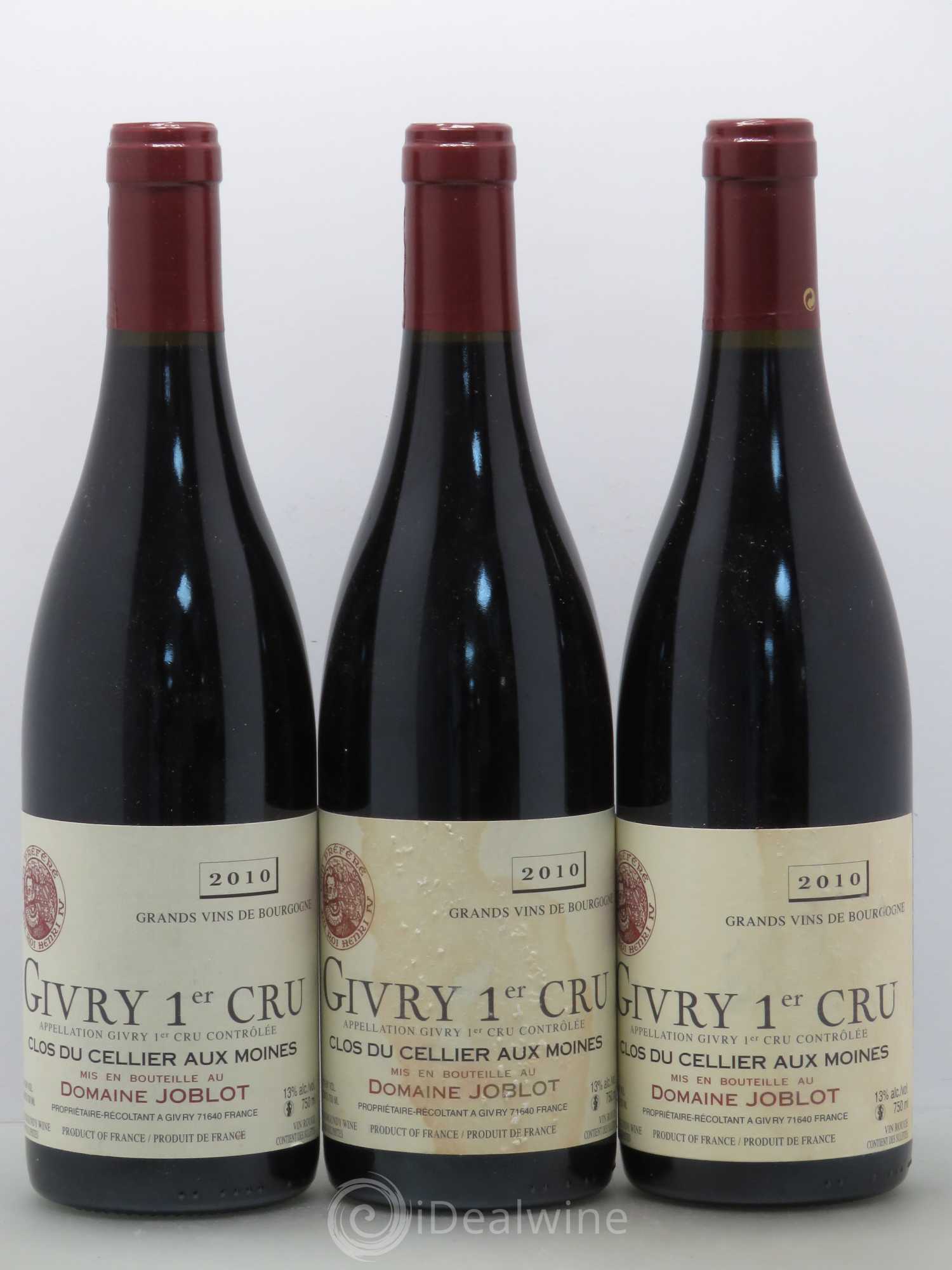 Givry 1er Cru Clos du Cellier aux Moines Joblot (Domaine) 2010 - Lot de 3 bouteilles - 0