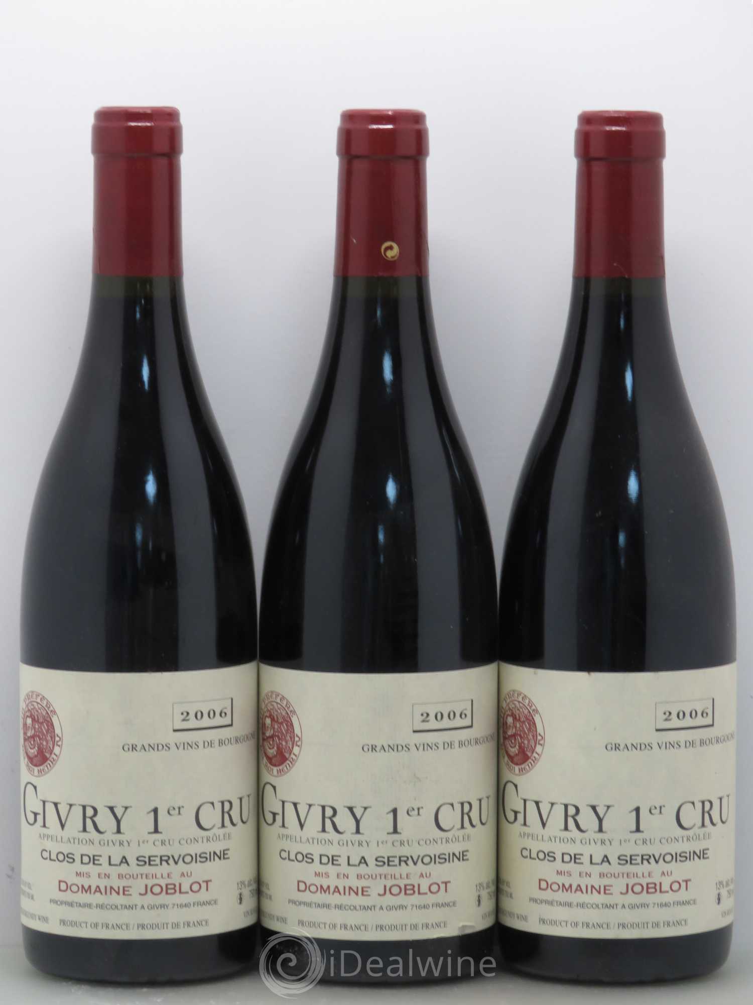 Givry 1er Cru Servoisine Joblot (Domaine) 2006 - Lot de 3 bouteilles - 0
