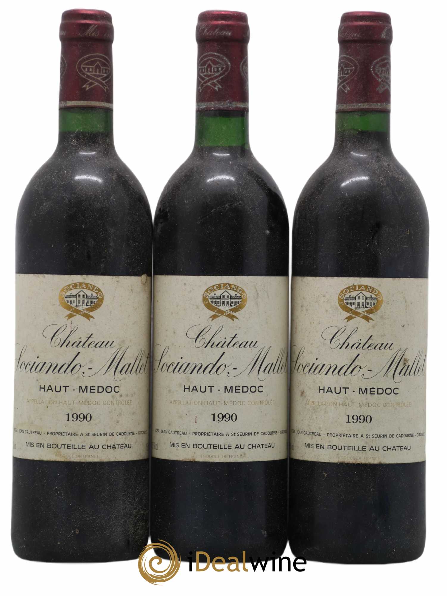 Château Sociando Mallet 1990 - Lot de 3 bouteilles - 0