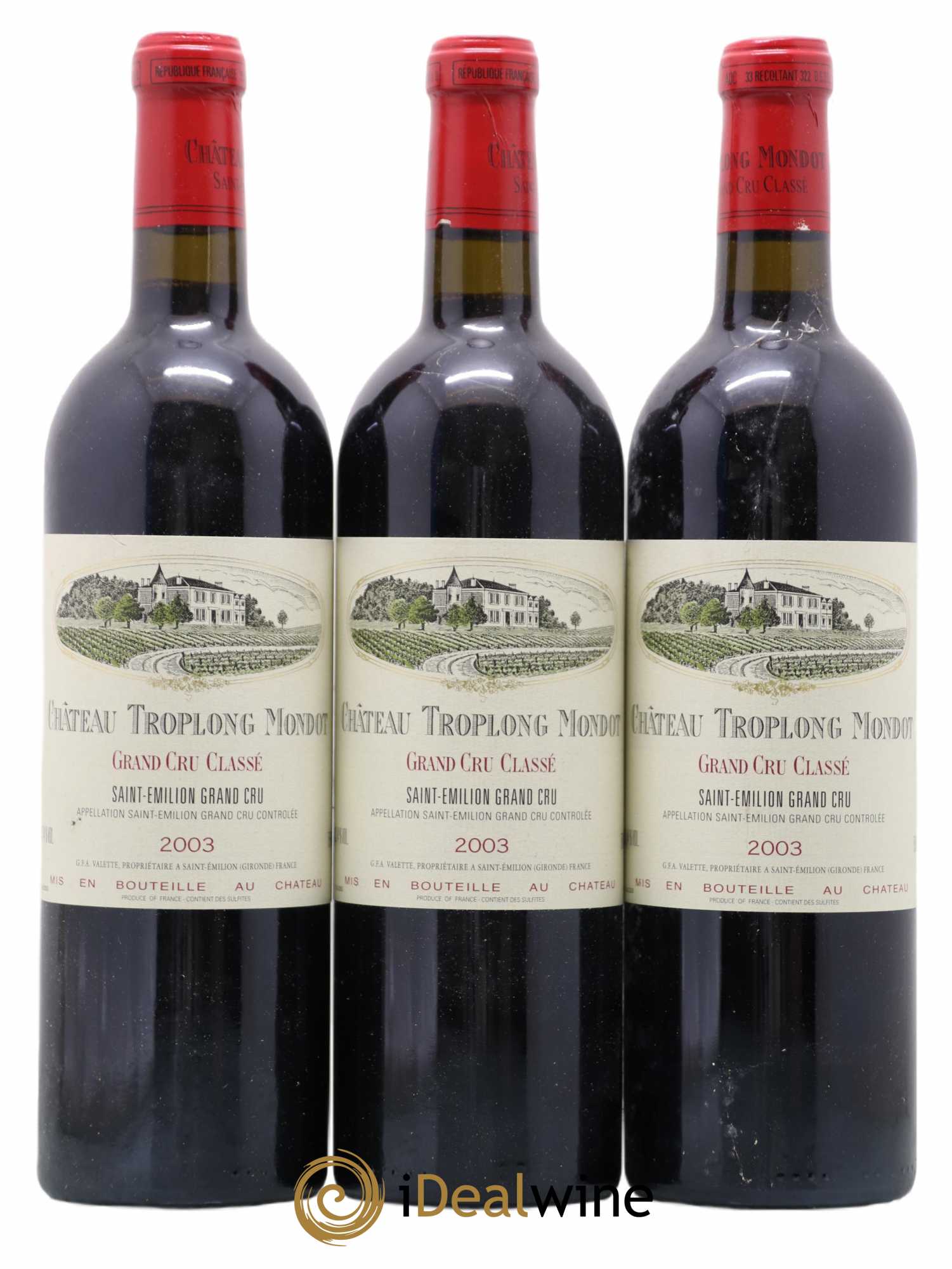 Château Troplong Mondot 1er Grand Cru Classé B 2003 - Lot de 3 bouteilles - 0
