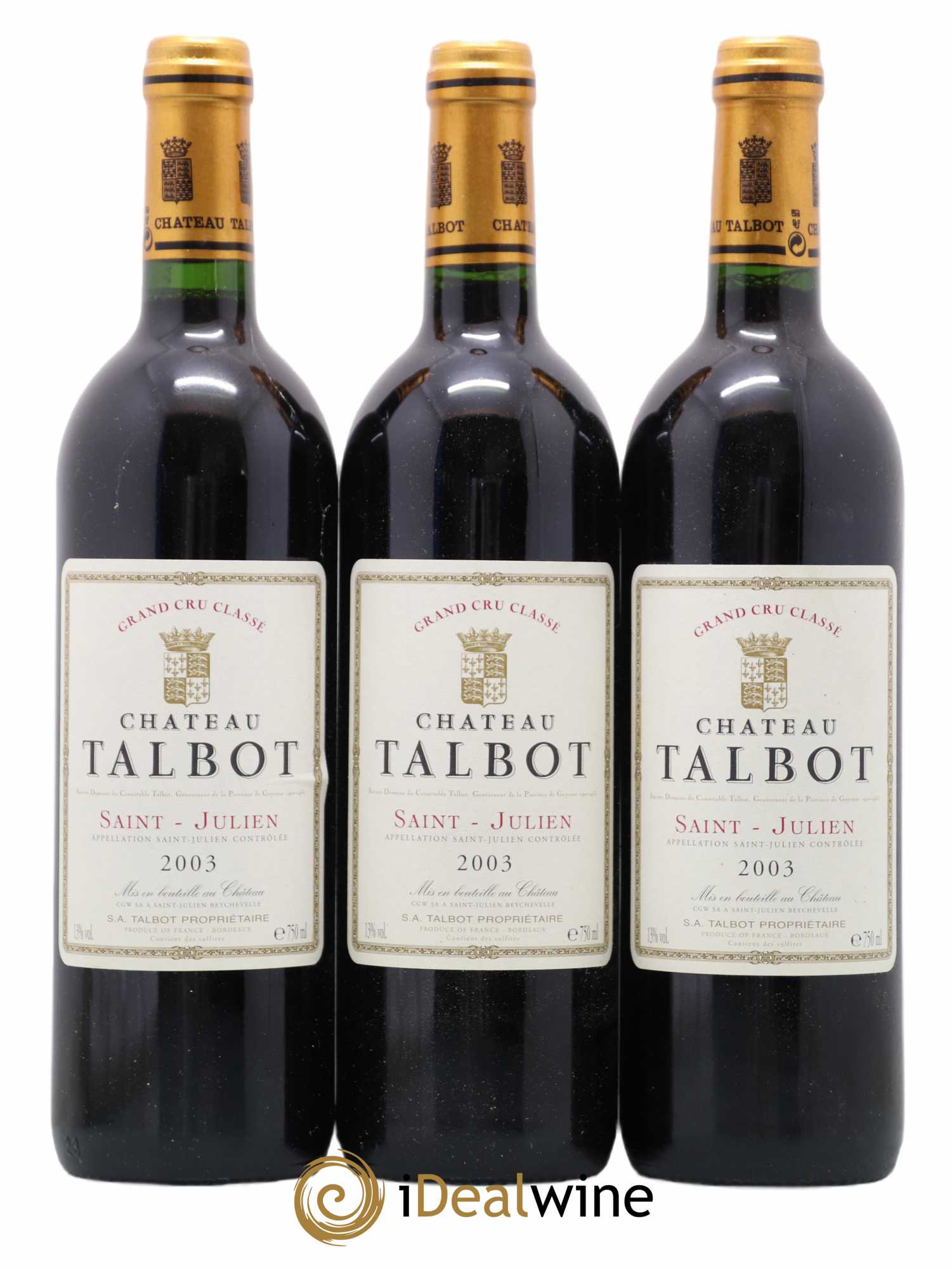 Château Talbot 4ème Grand Cru Classé 2003 - Lot de 3 bouteilles - 0